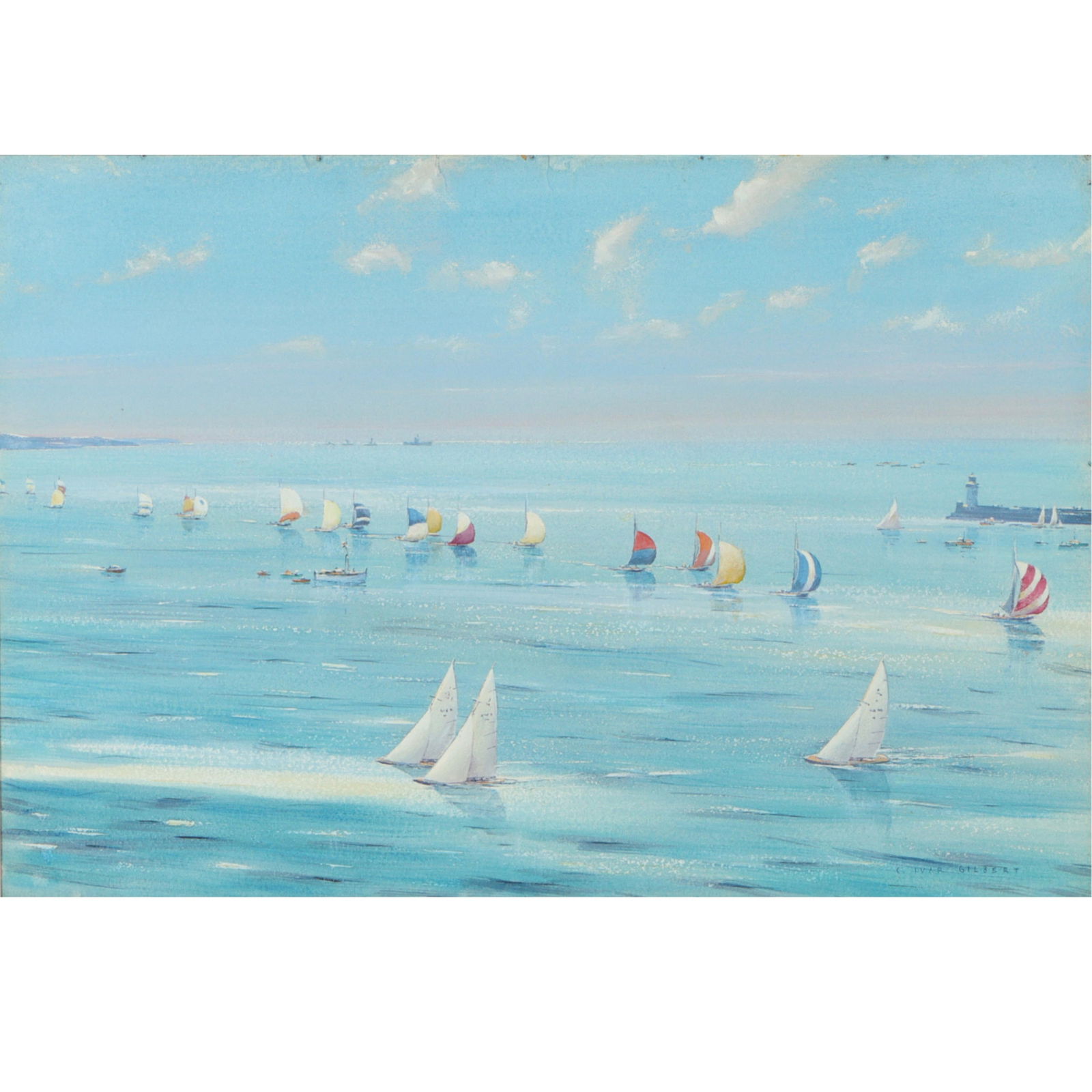 Carl Ivar Gilbert, New York, New Hampshire (1882 - 1959), International Regatta, gouache on paper,: Carl Ivar Gilbert New York, New Hampshire (1882 - 1959) International Regatta gouache on paper Signed lower right. 15 1/4"H x 22"W(sight), 20 1/4"H x 27 1/2"W(mat)