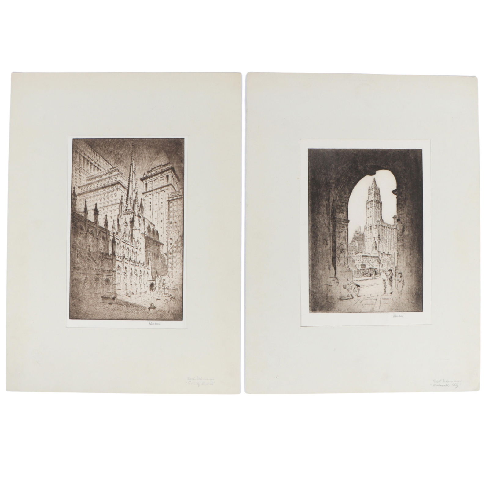 Karl Dehmann, German American (1886 - 1975), Trinity Church / Woolworth Building, 2 etchings, 15 (1 of 19)