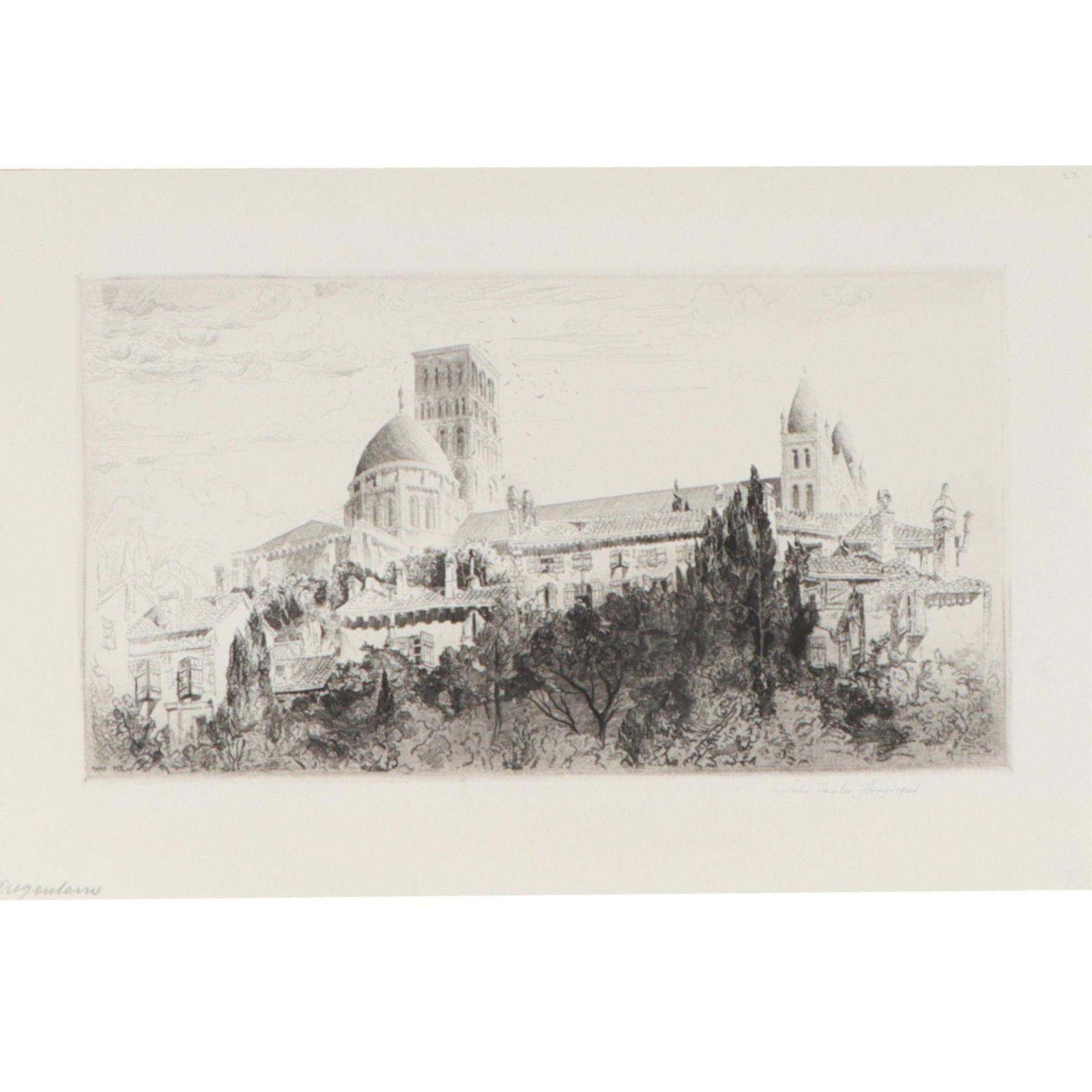 John Taylor Arms, American (1887-1953), Angoul?me (The Cathedral of St. Pierre), 1924, etching, 8: John Taylor Arms American (1887-1953) Angoul?me (The Cathedral of St. Pierre), 1924 etching Pencil signed and dated lower right. Biography from the Archives of askART: One of the more famous printmake