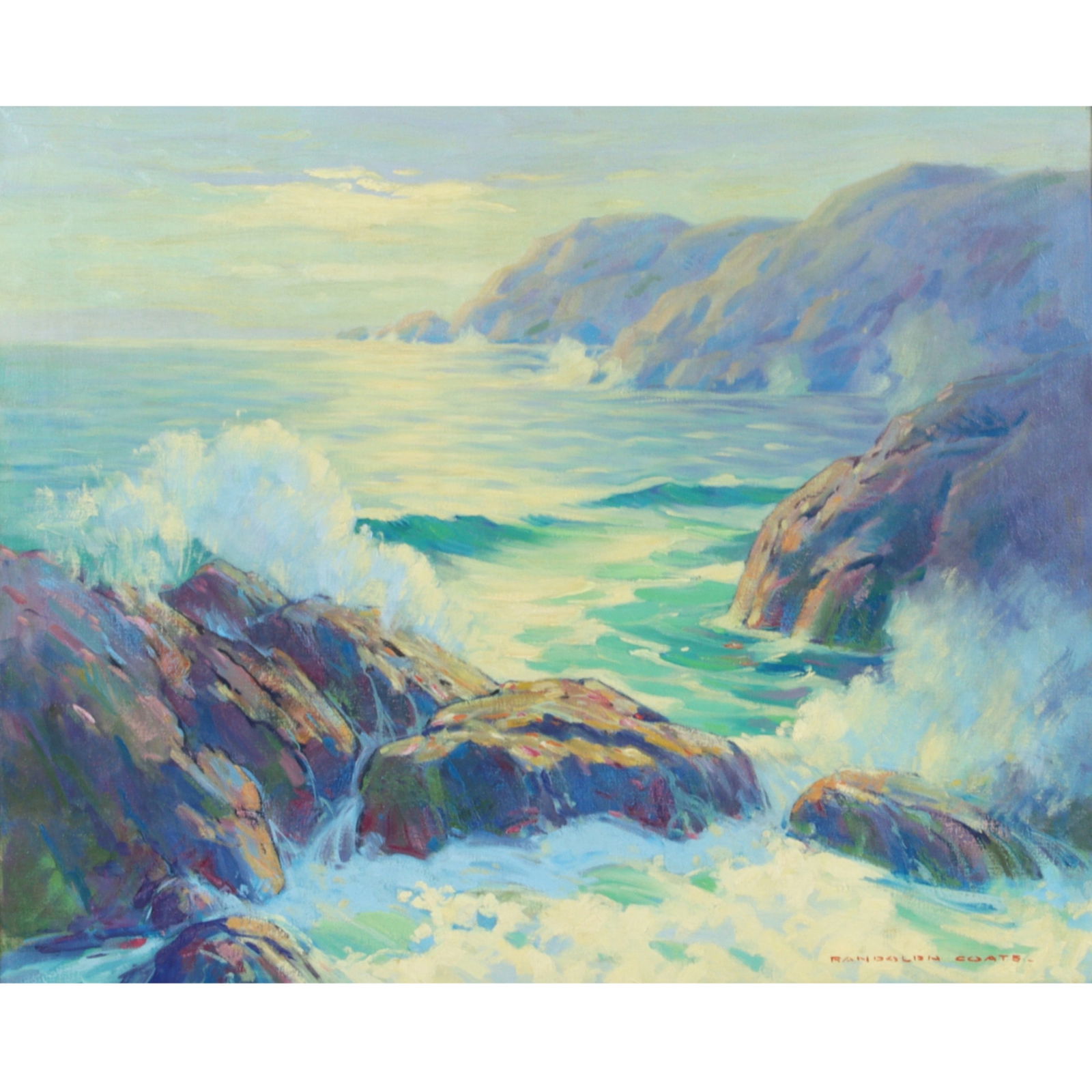 Randolph LaSalle Coats, American / Indiana (1891-1957), Crashing Waves on Rocky Shore, seascape, oil (1 of 8)