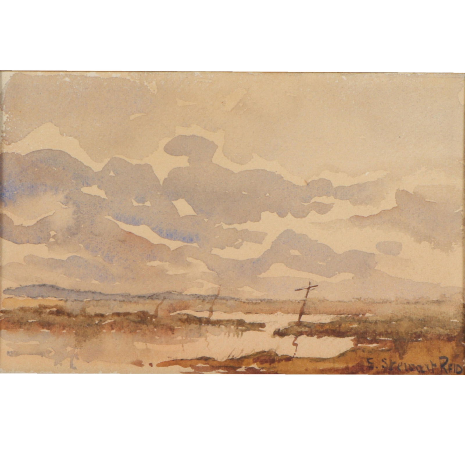 E. Stewart Reid, Evening Blakeney Marsh, Norfolk, England watercolor landscape painting on paper, (1 of 9)
