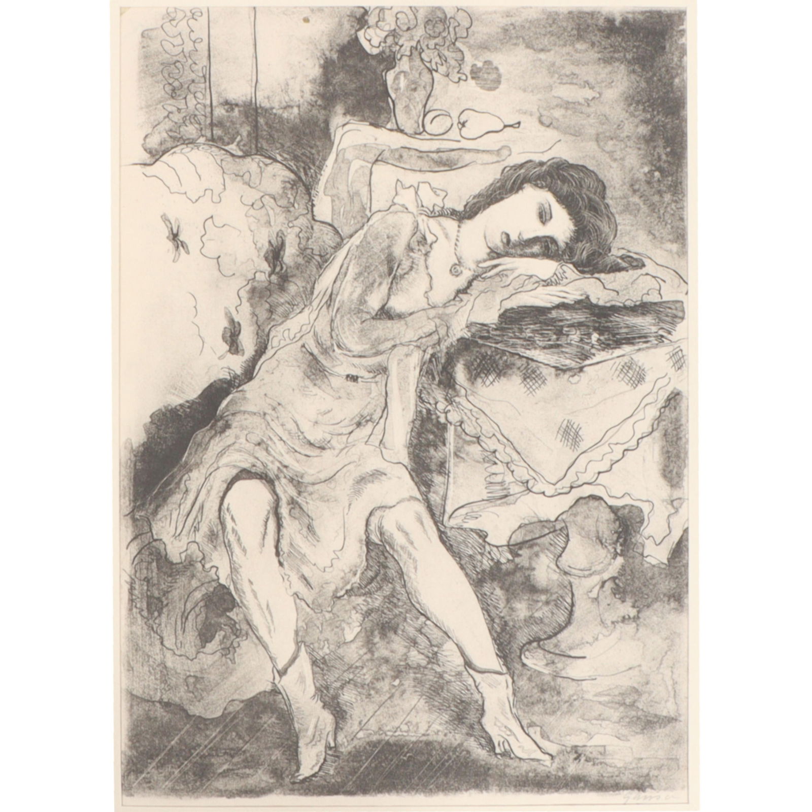 Emil Ganso, German American (1895 - 1941), Joyce Resting (no.2), lithograph, 15 1/4"H x 11: Emil Ganso German American (1895 - 1941) Joyce Resting (no.2) lithograph Pencil signed lower right. Biography from Butler Institute of American Art: Ganso was born in Germany in 1895. At age 14, he ap