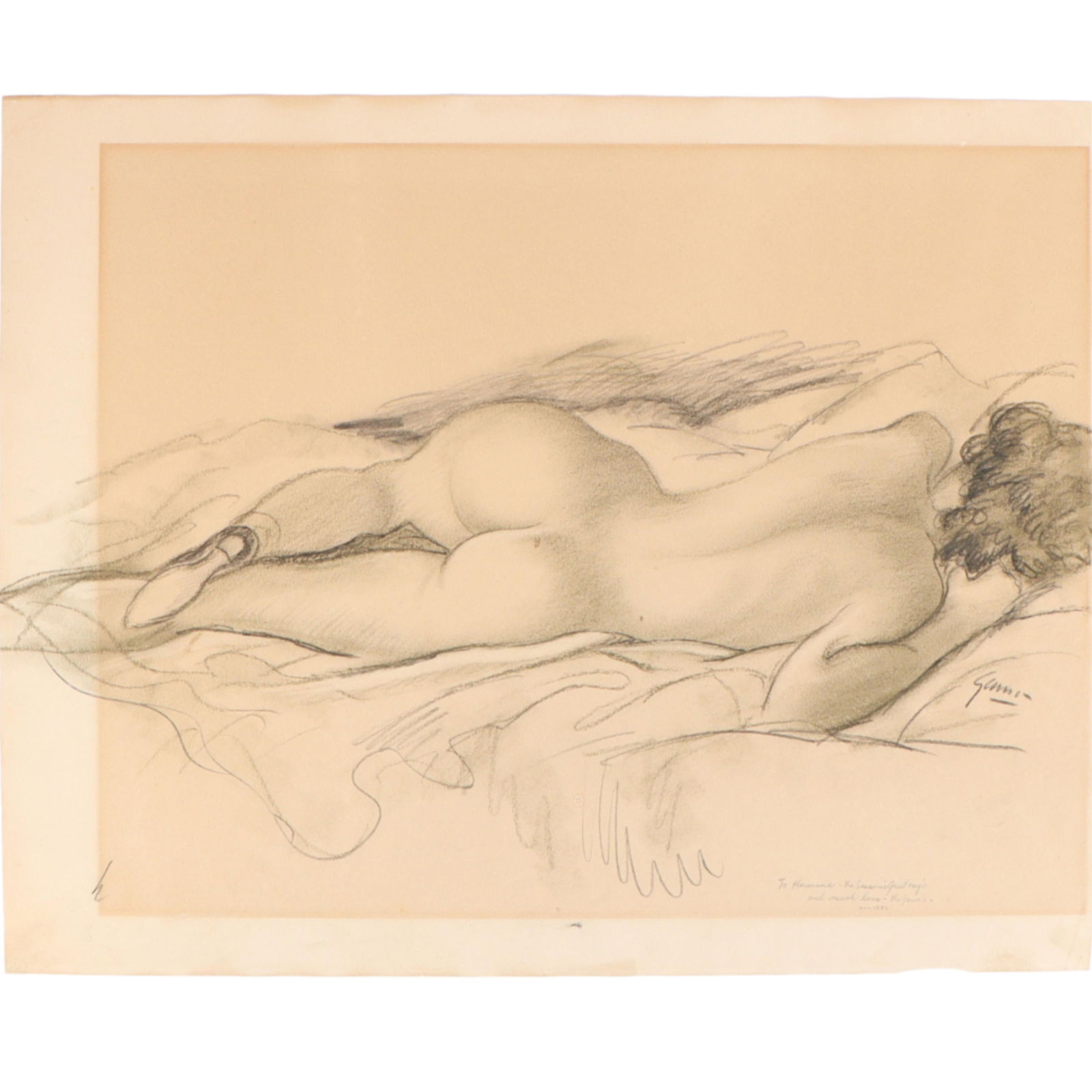 Emil Ganso, German American (1895 - 1941), recumbent female nude, 1941, graphite and charcoal on: Emil Ganso German American (1895 - 1941) recumbent female nude, 1941 graphite and charcoal on paper Signed, dated and inscribed lower right. Biography from Butler Institute of American Art: Ganso was
