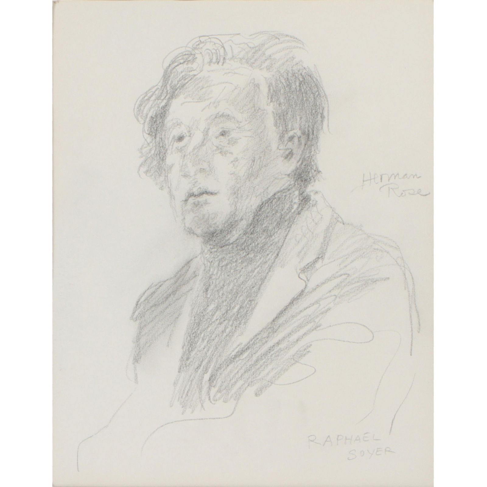 Raphael Soyer, Russian American (1899-1987), Herman Rose, male portrait, graphite on paper, 12 1/4"H (1 of 12)