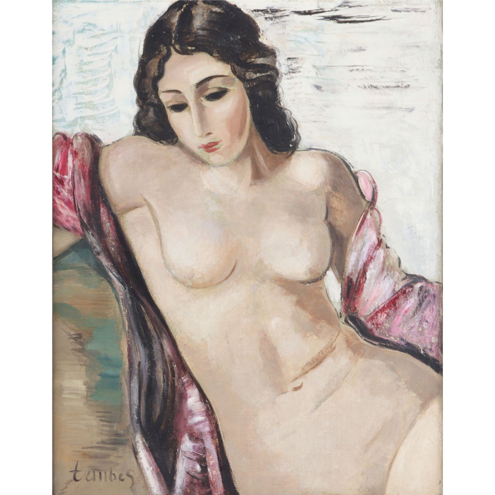 Frederic Taubes, New York (1900 - 1981), Reclining Nude, oil on canvas, 21 3/8"H x 16 3/4"W (sight),: Frederic Taubes New York (1900 - 1981) Reclining Nude oil on canvas signed lower left. Remnant exhibition label verso. From askART: Perhaps known more by younger generations of artists for putting his