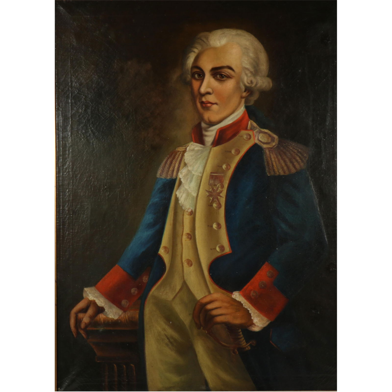 Antique portrait of Marquis de Lafayette oil painting on canvas 35 1/2? H X 26 3/4? W (sight); 39 (1 of 15)