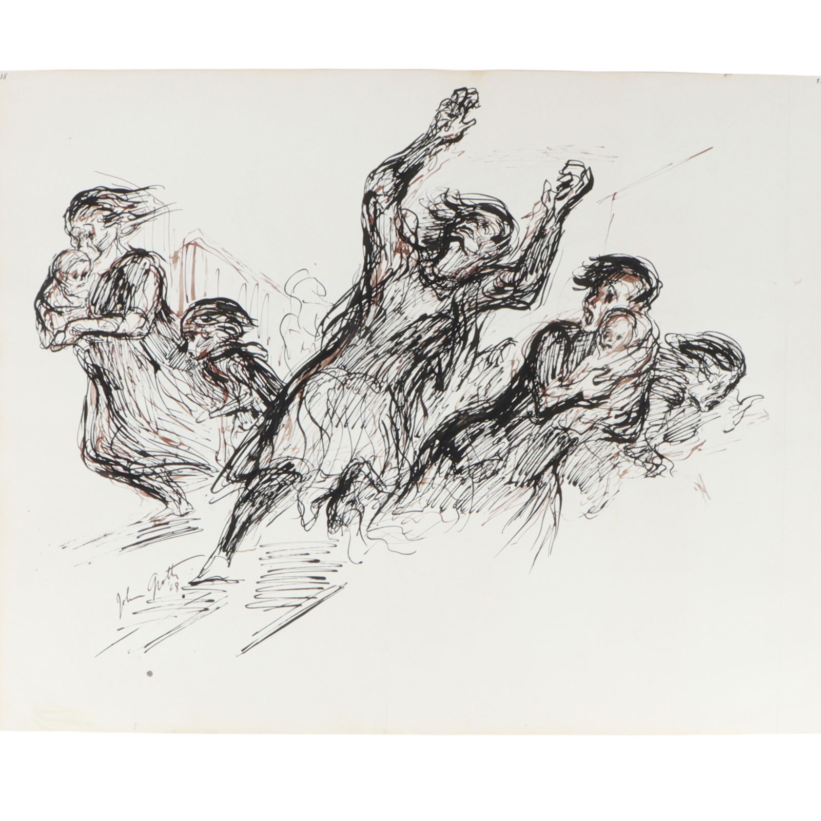 John Groth, American (1908 - 1988), Buzkashi Scrimmage, 1968, ink on paper, 22 1/2"H x 28 1/2"W (1 of 15)