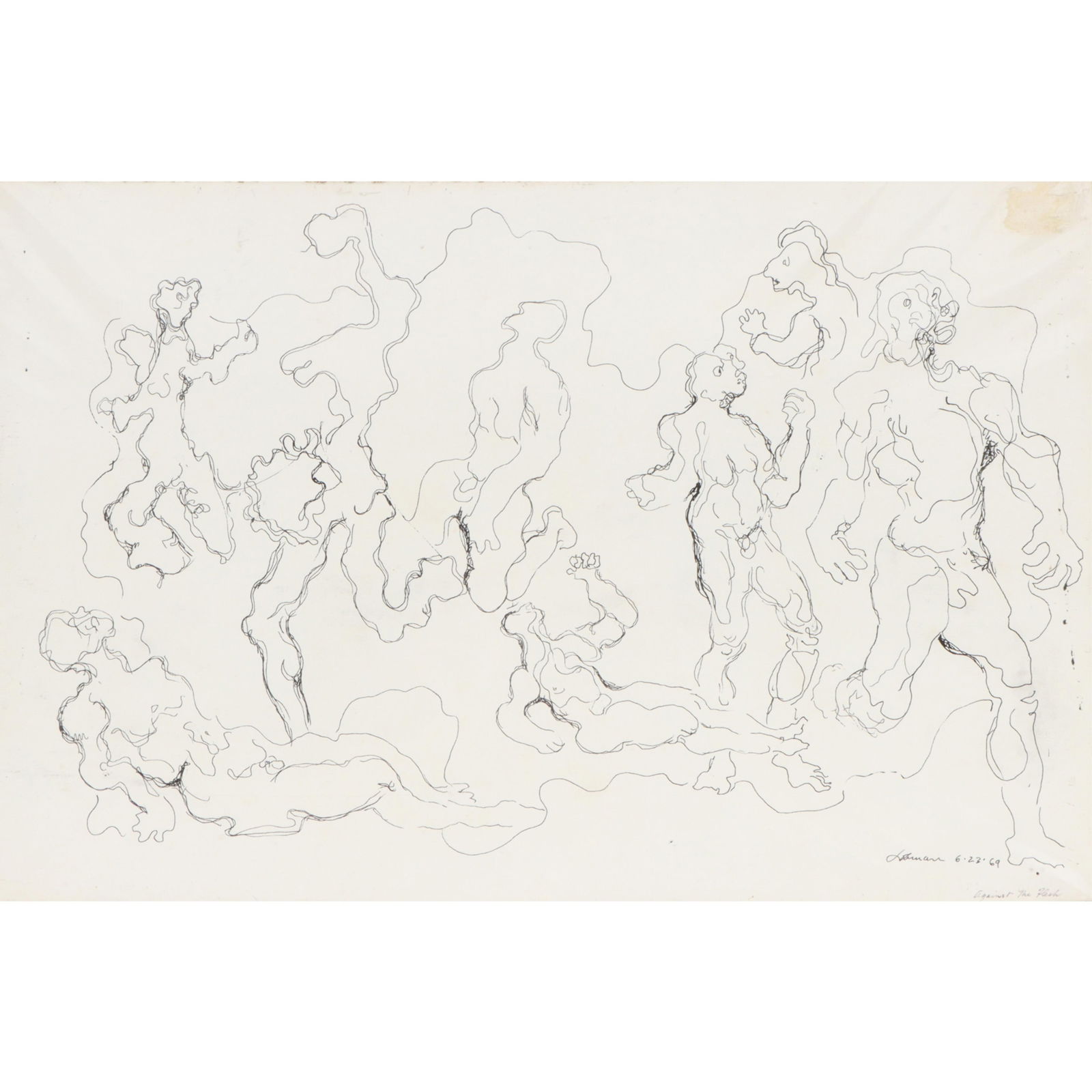 Robert Lohman, Indiana (1919-2001), Against the Flesh, figural abstract gesture drawing, 1969, ink (1 of 9)
