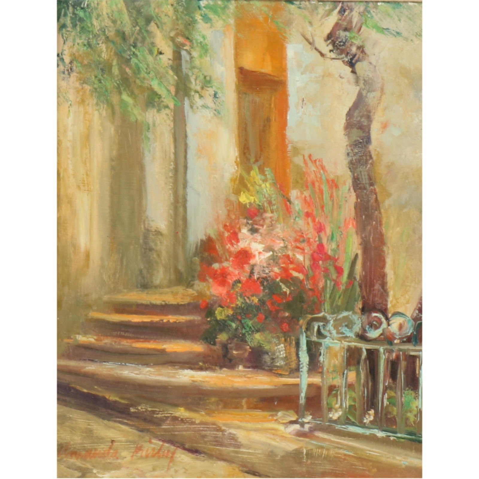 Amanda Eller Kirby, Indiana (1924 - 2009), Positano Doorway, landscape, oil painting on board, 9: Amanda Eller Kirby Indiana (1924 - 2009) Positano Doorway, landscape oil painting on board Signed lower left. Biography from the Archives of askART: Amanda Eller Kirby was a prominent Indiana artist k