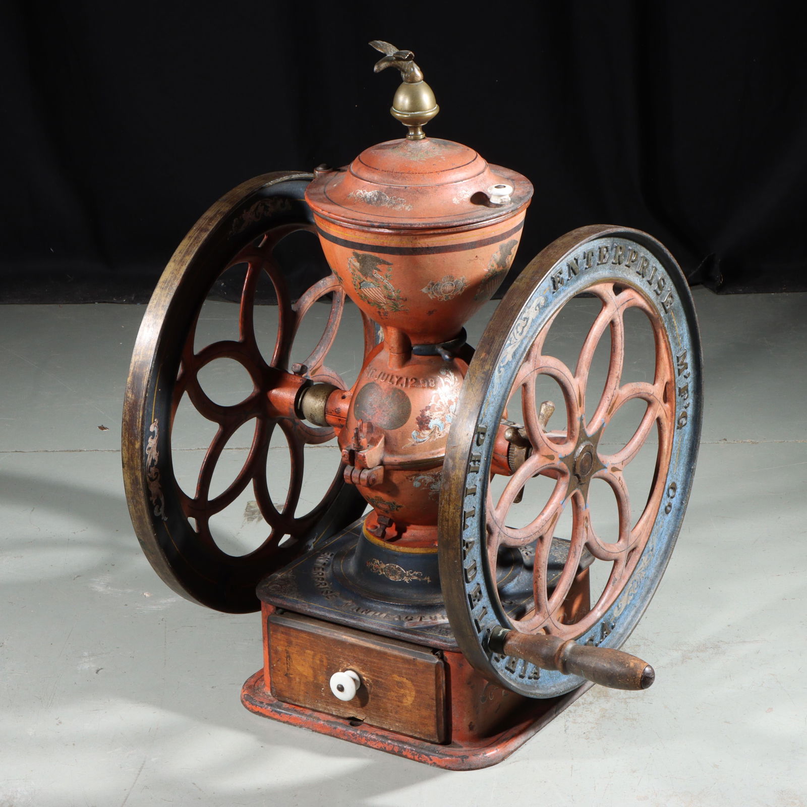 Antique large Enterprise cast-iron double-wheel coffee mill / grinder 30"H x 20"W (1 of 12)