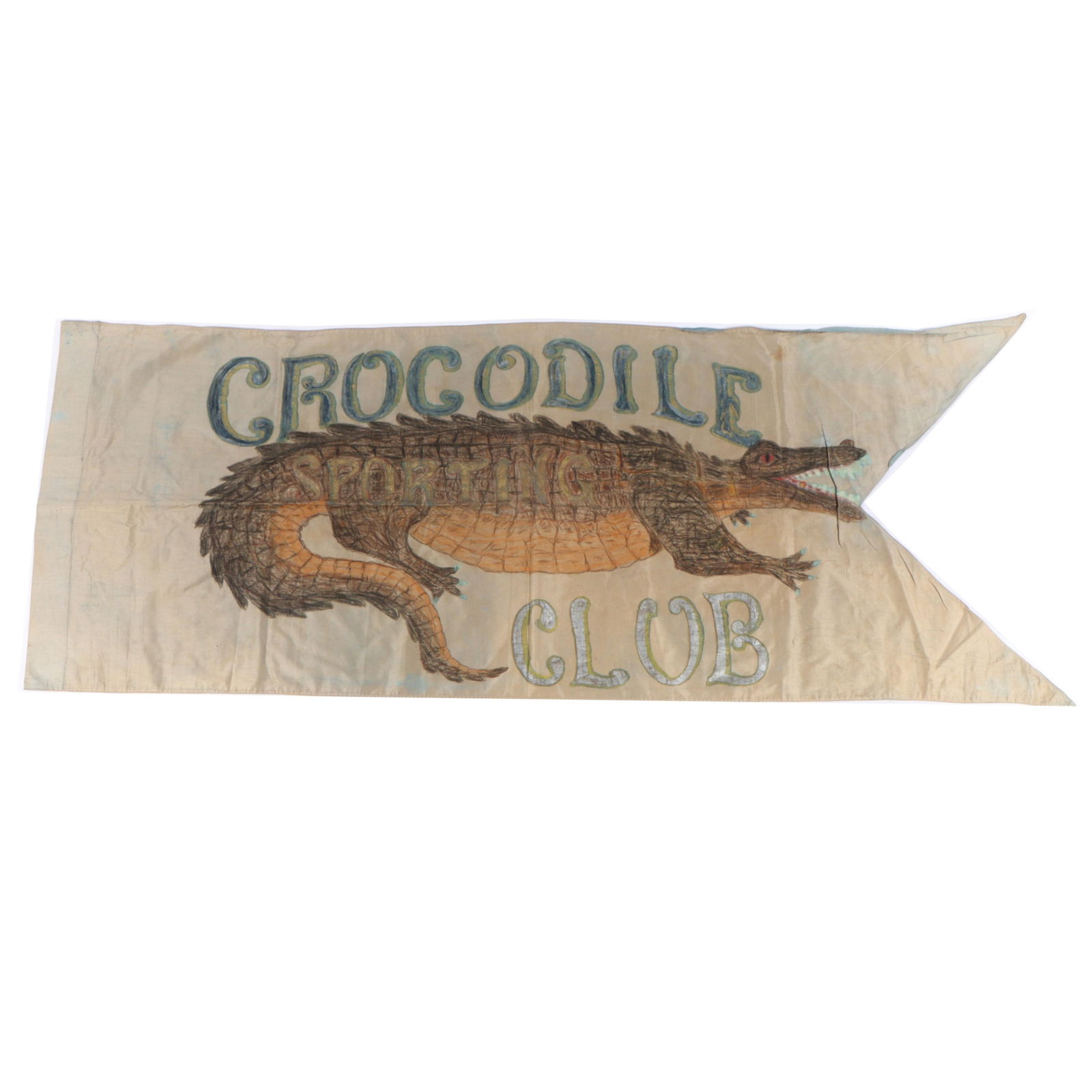 Hand-made painted folk art Crocodile Sporting Club pennant banner flag sign; Fraternal, Lodge, Side (1 of 14)
