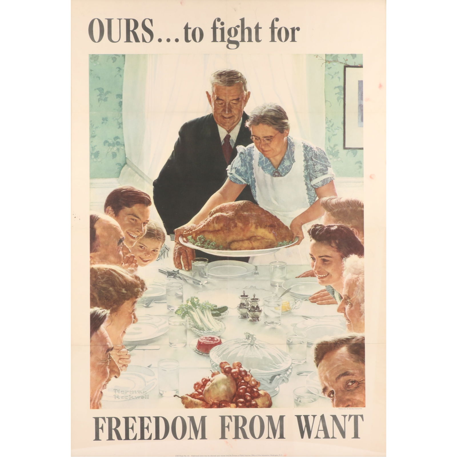 Norman Rockwell (American, 1894-1978), Freedom From Want, OWI lithograph poster No. 45 40"H x 29"W (1 of 13)