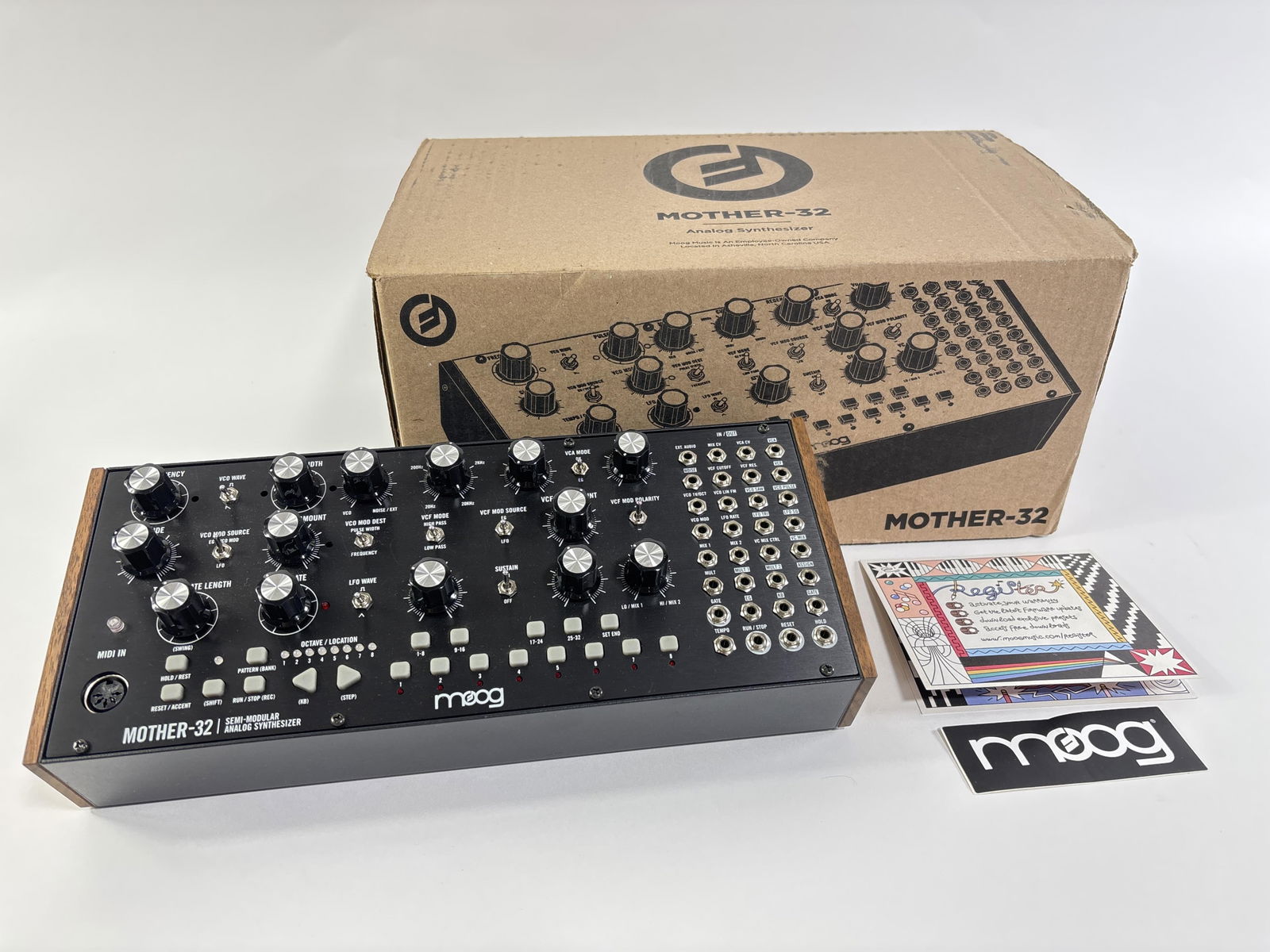 Moog Mother-32 semi-modular analog synthesizer with box, warranty card and sticker, 8"D X 14"W X 6 (1 of 8)