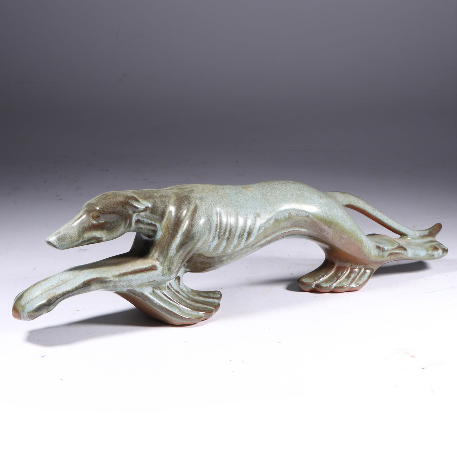 Frankoma Pottery woodland moss greyhound figure 3 3/4"H x 14"W (1 of 10)