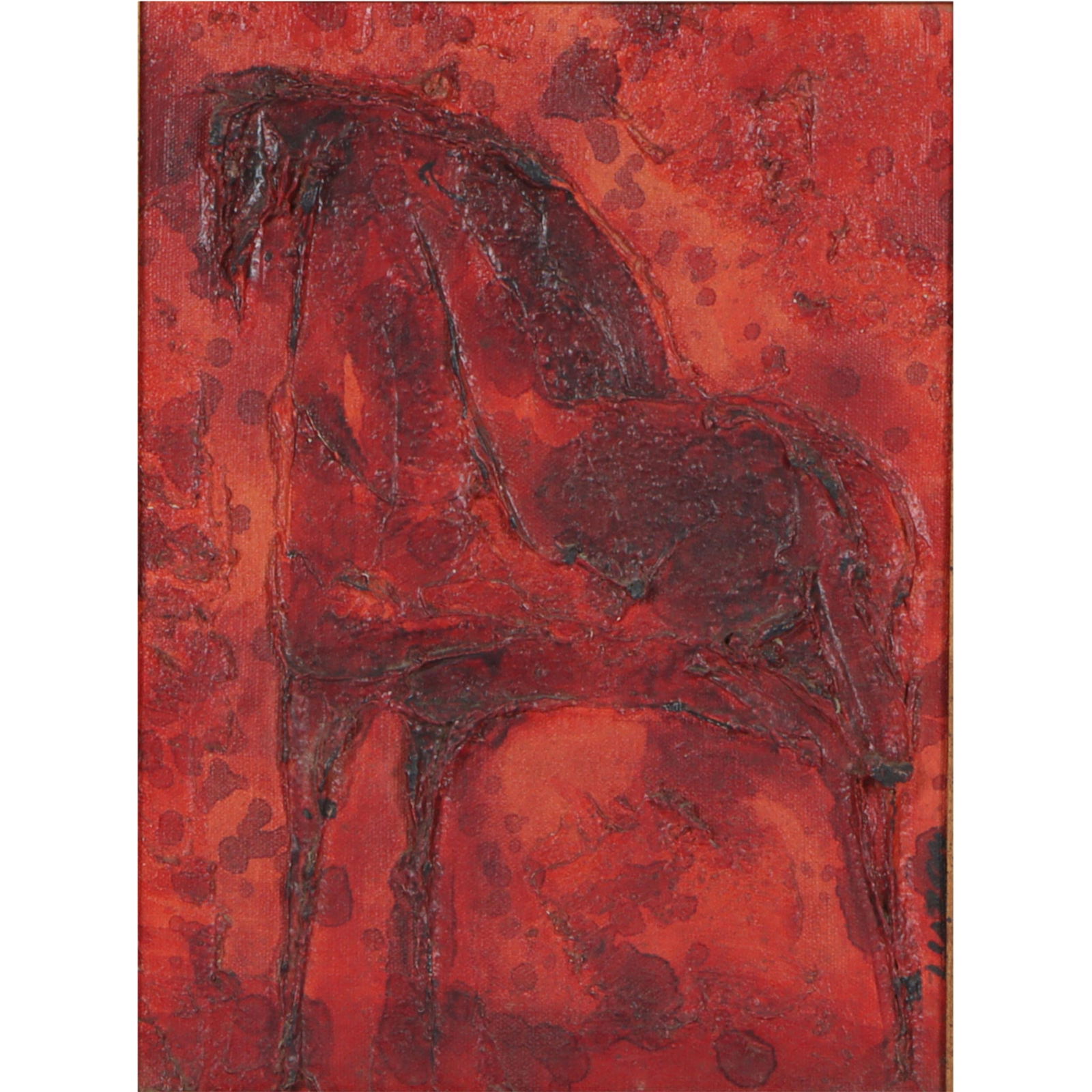 Luzon signed Mid Century Modernist abstract horse figural impasto painting 12"H x 9"W(stretcher), 20 (1 of 14)