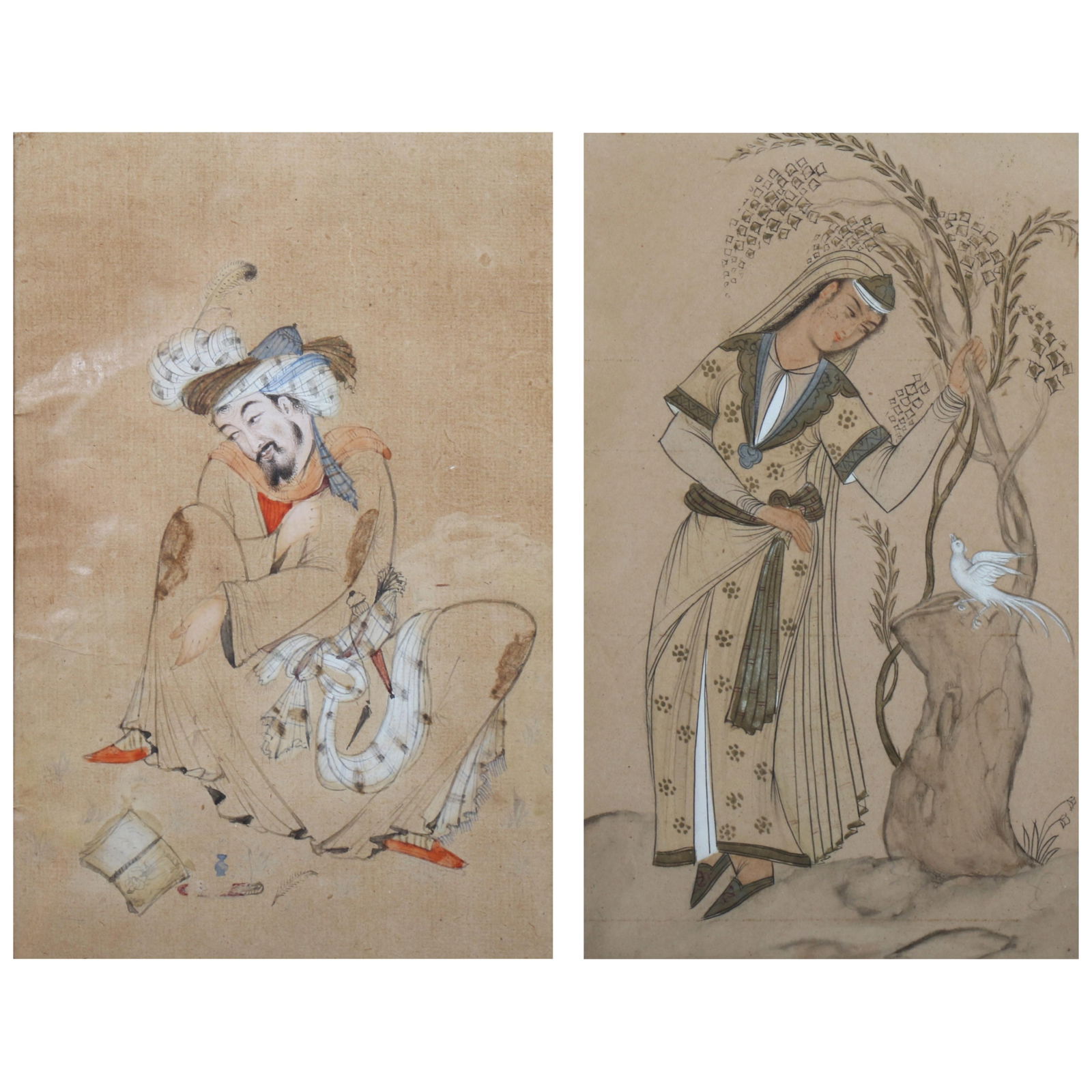 Pair framed Persian miniature paintings on paper 6 5/8?H x 4 1/2?W(sight), 12 1/8?H x 9 5/8?W(frame) (1 of 11)