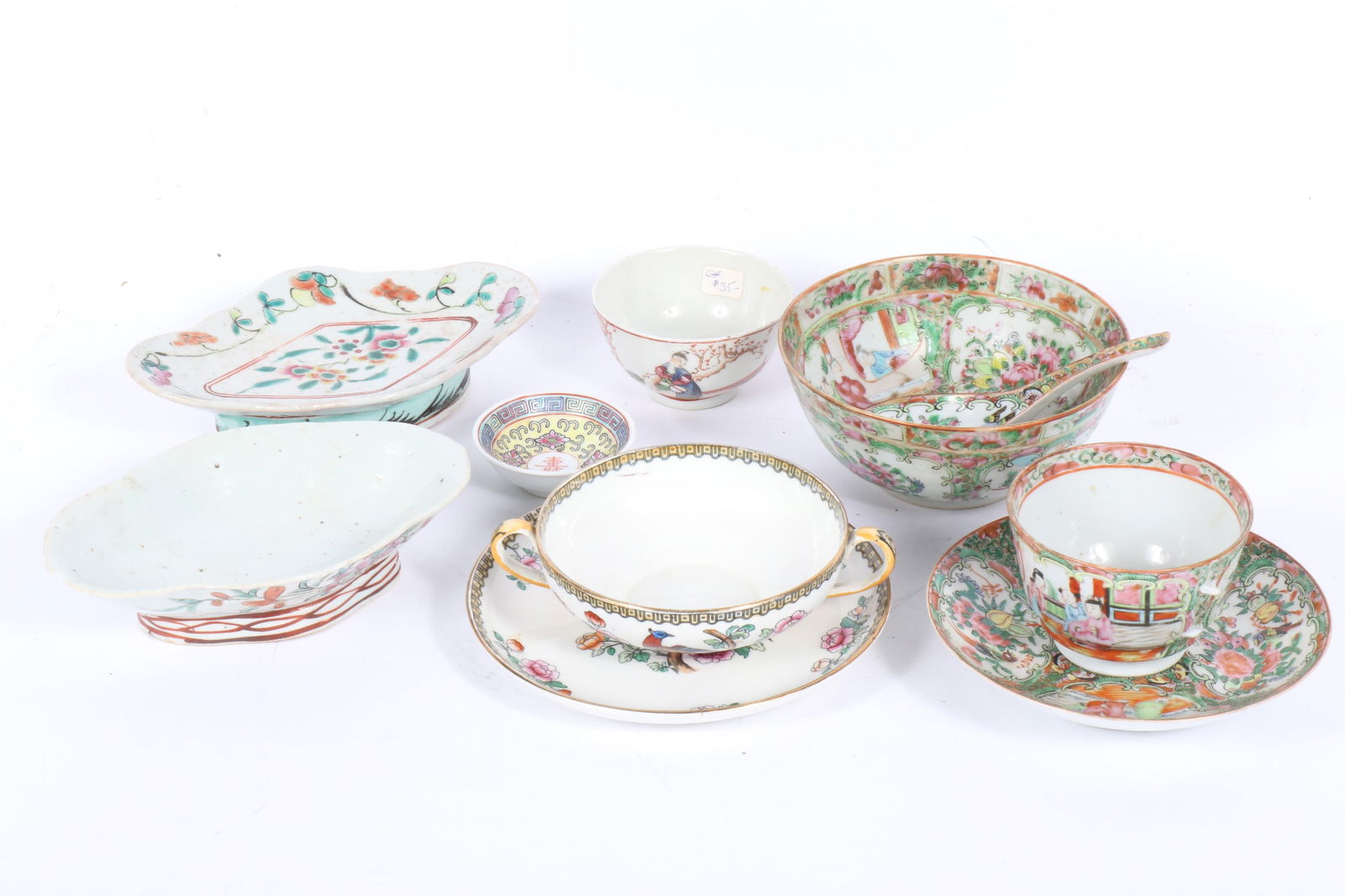 Chinese / Chinese export / Chinoiserie porcelain dishware, 9pc: Rose Medallion, famille rose, (1 of 19)