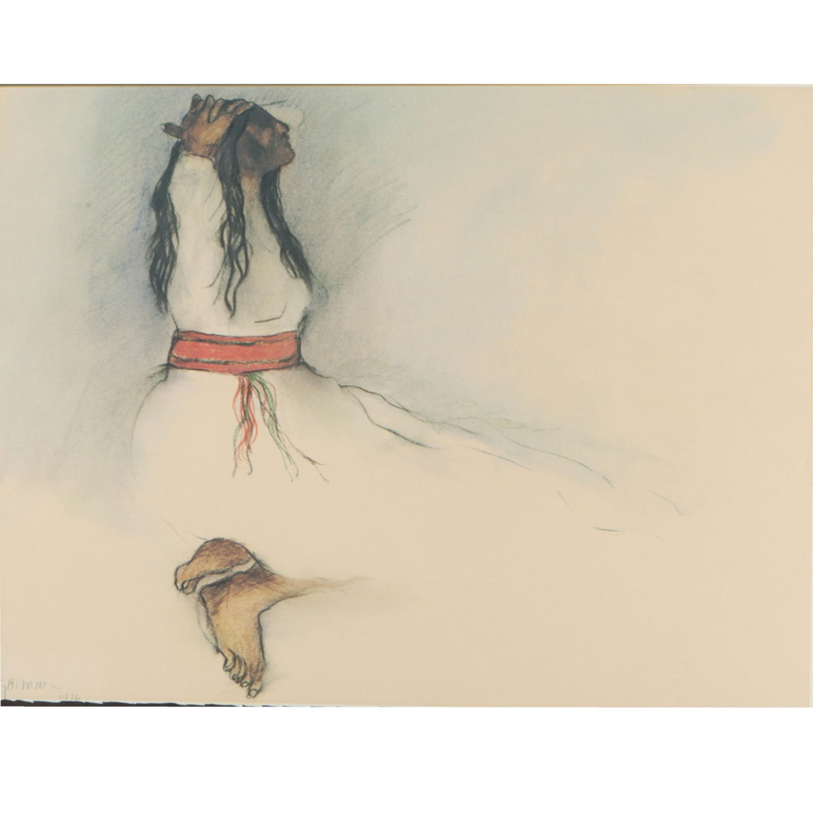 R.C. Gorman (Arizona, New Mexico, 1931-2005) Woman with Red Belt, lithographic print 17 1/2? H X 23?: R.C. Gorman (Arizona, New Mexico, 1931-2005) Woman with Red Belt, lithographic print Biography from Adobe Gallery: R. C. Gorman (1932-2005) - Navajo was reservation raised. He received a scholarship f