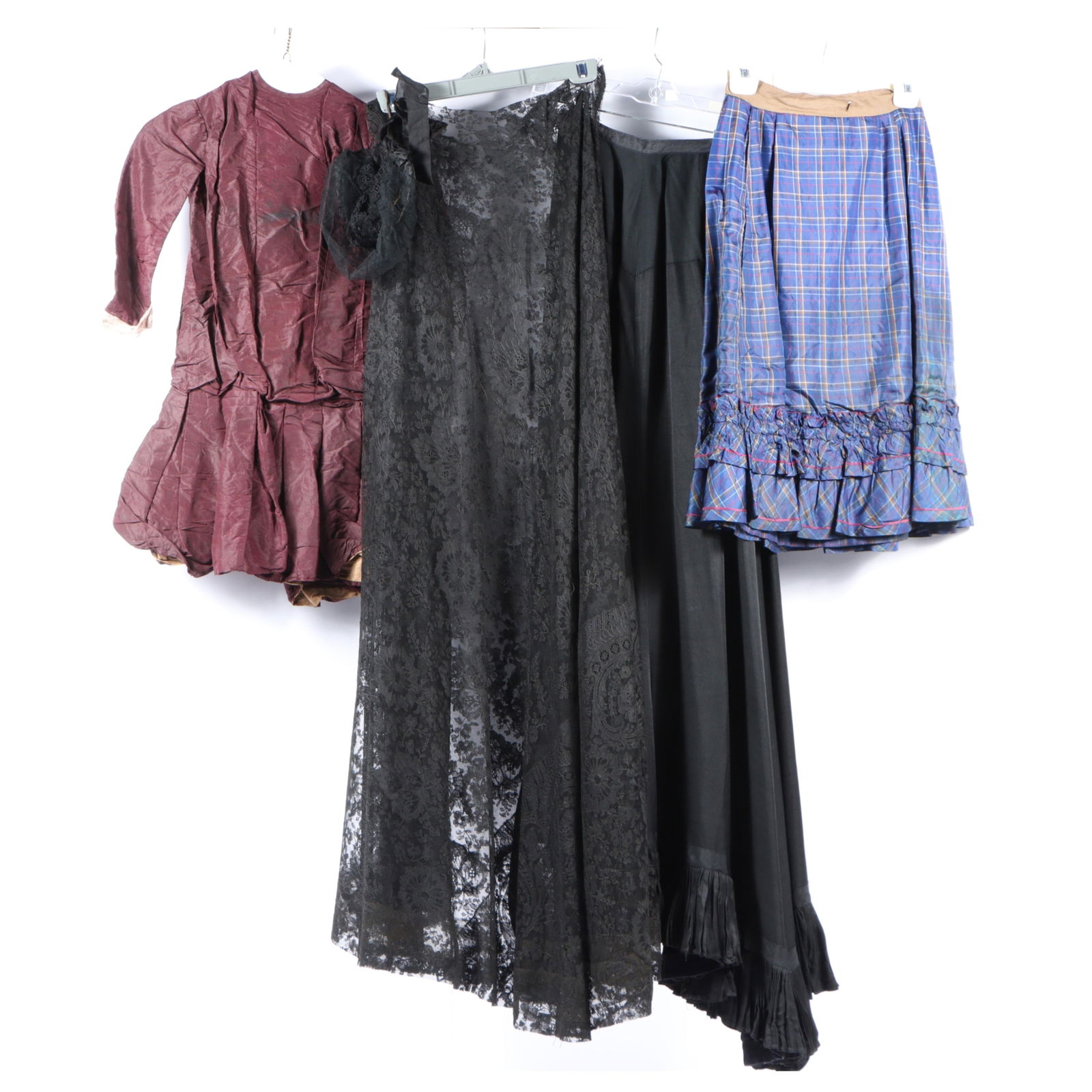 Victorian / Antique clothing 5pc. group 10 1/4"Waist, 50"Long waist to bottom hem - one black skirt: Victorian / Antique clothing 5pc. group 10 1/4"Waist, 50"Long waist to bottom hem - one black skirt