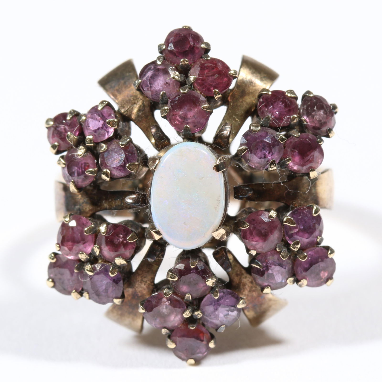 14K rose gold vintage ruby opal starburst ring. Ring size 7. (1 of 17)