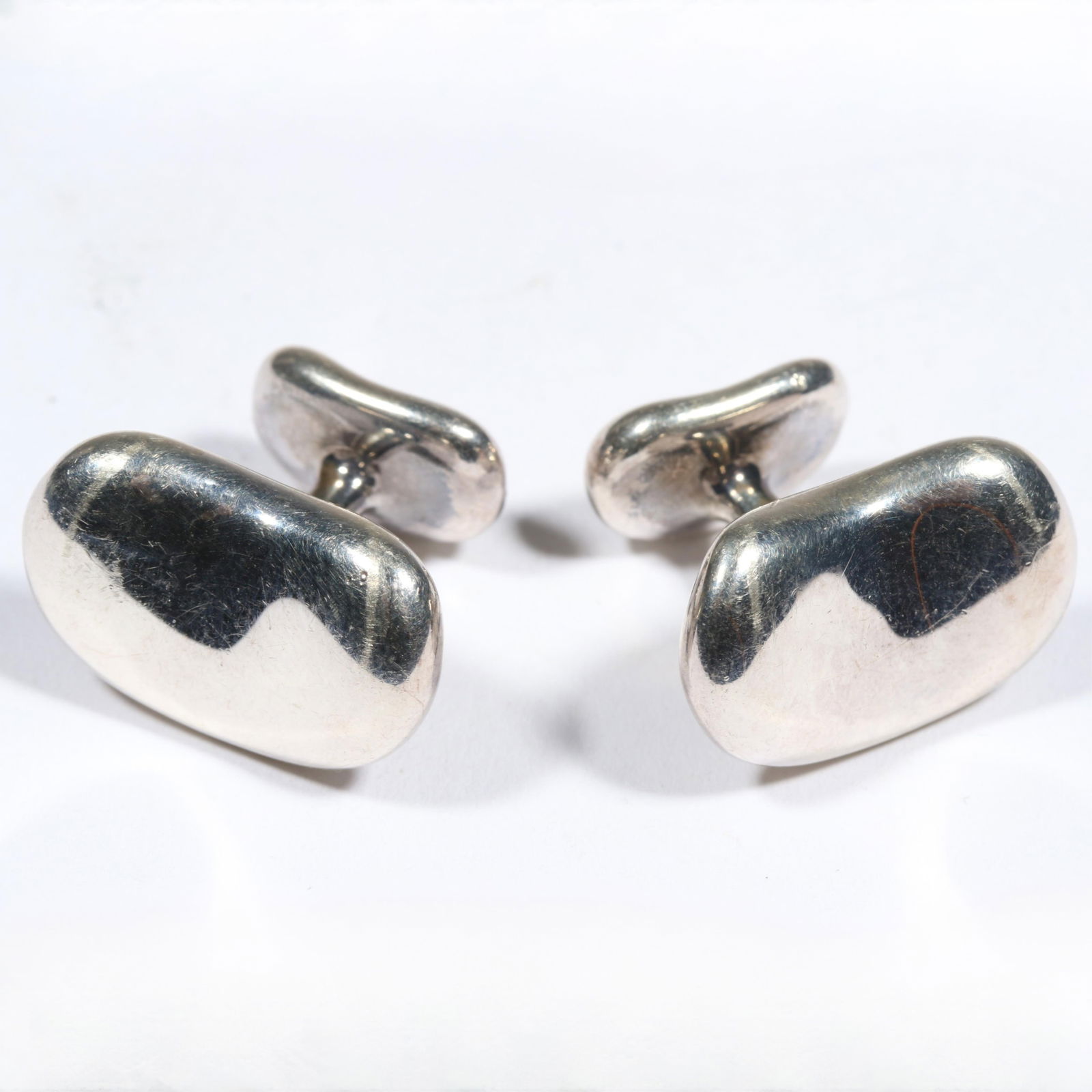Tiffany & Co. Elsa Peretti sterling silver bean design cuff links. 3/4"L x 7/8"W (1 of 7)