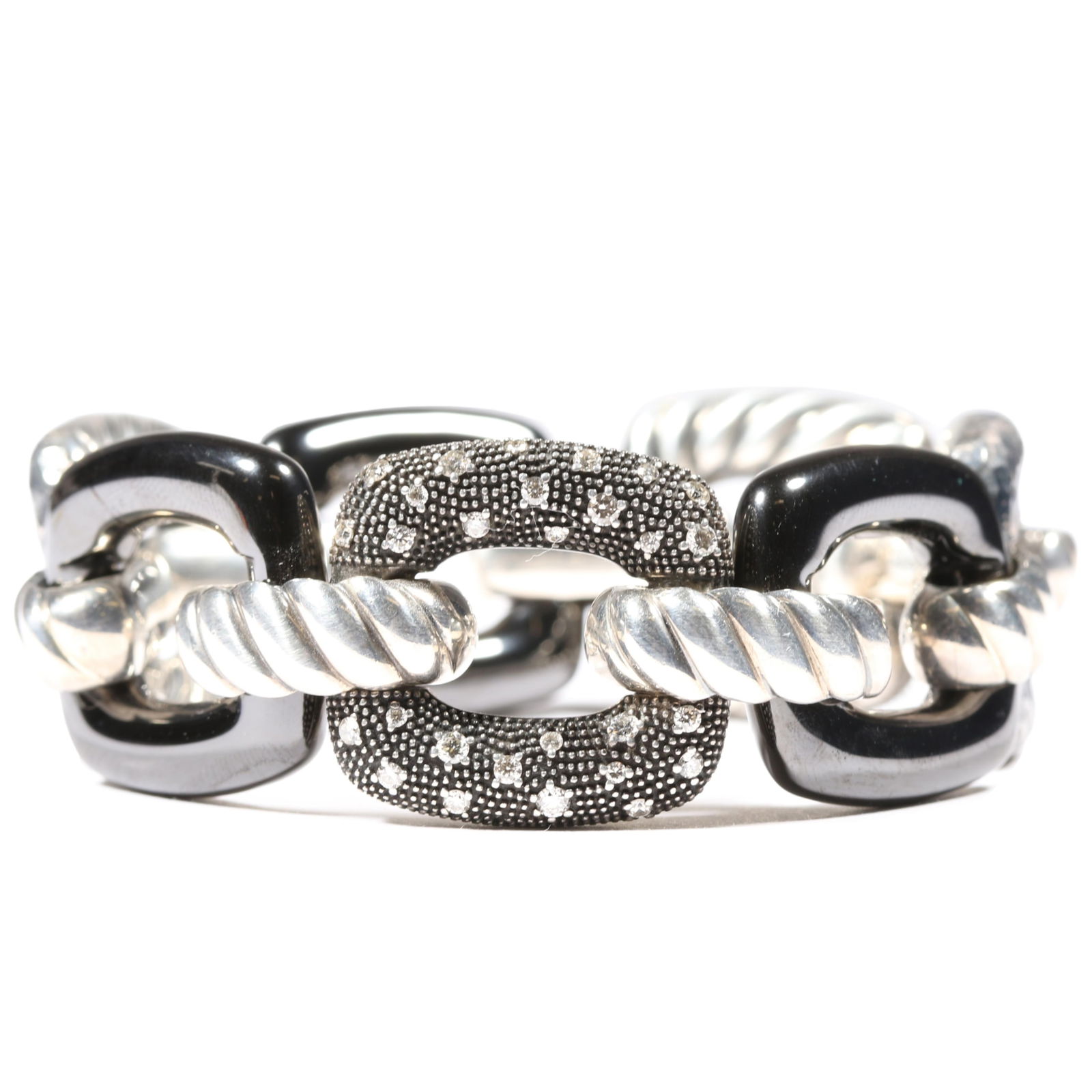 David Yurman Midnight Melange oval link bracelet made of sterling silver, black ceramic, and (1 of 13)