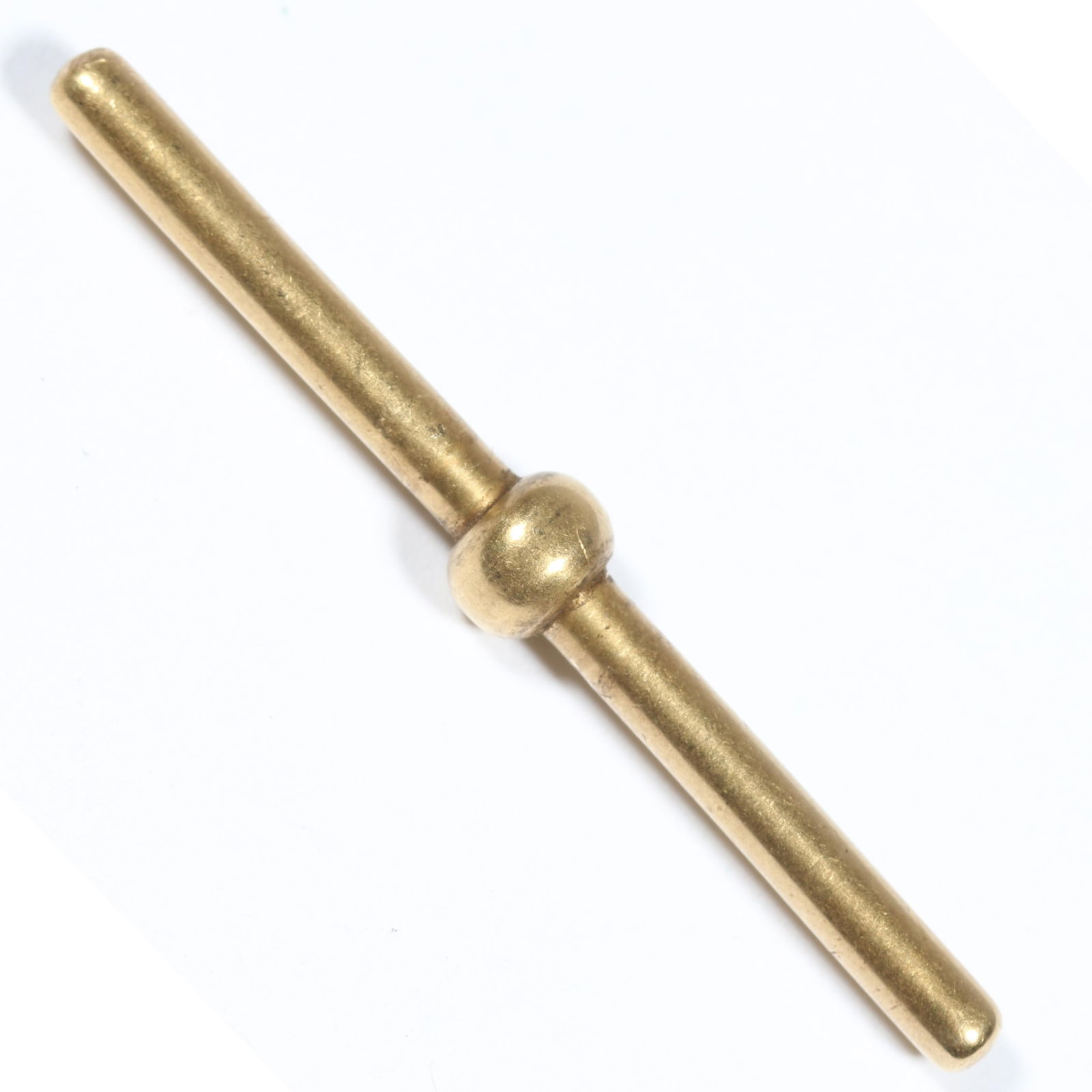 18K yellow gold watch fob T bar, unmarked tested. 1 5/8"L x 1/4"W: 18K yellow gold watch fob T bar, unmarked tested. 2.50DWT The purchase of gold requires confirmed funds. 1 5/8"L x 1/4"W