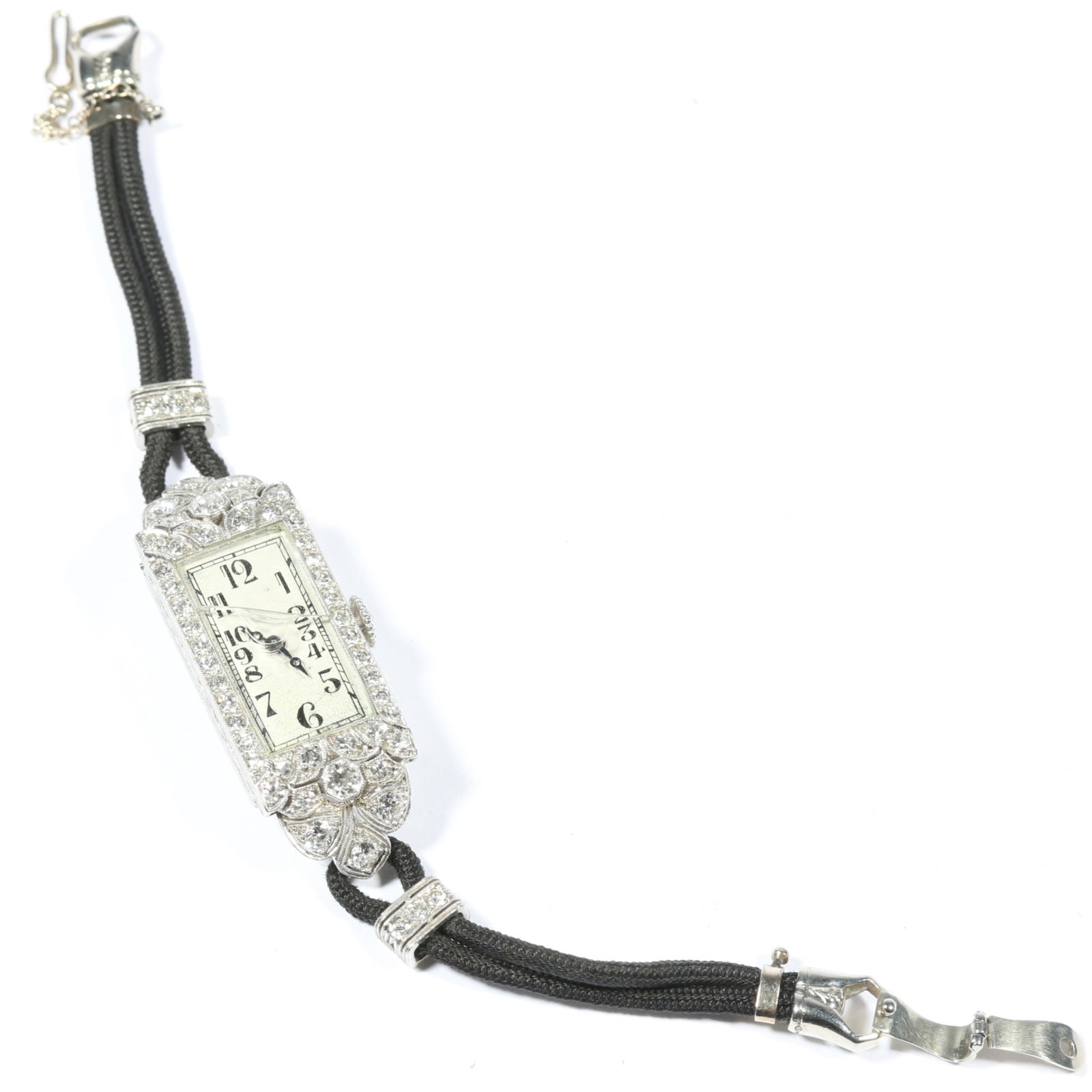Antique Platinum Swiss Art Deco diamond watch on cord, 18 jewels Merimont Watch Co. and American (1 of 14)