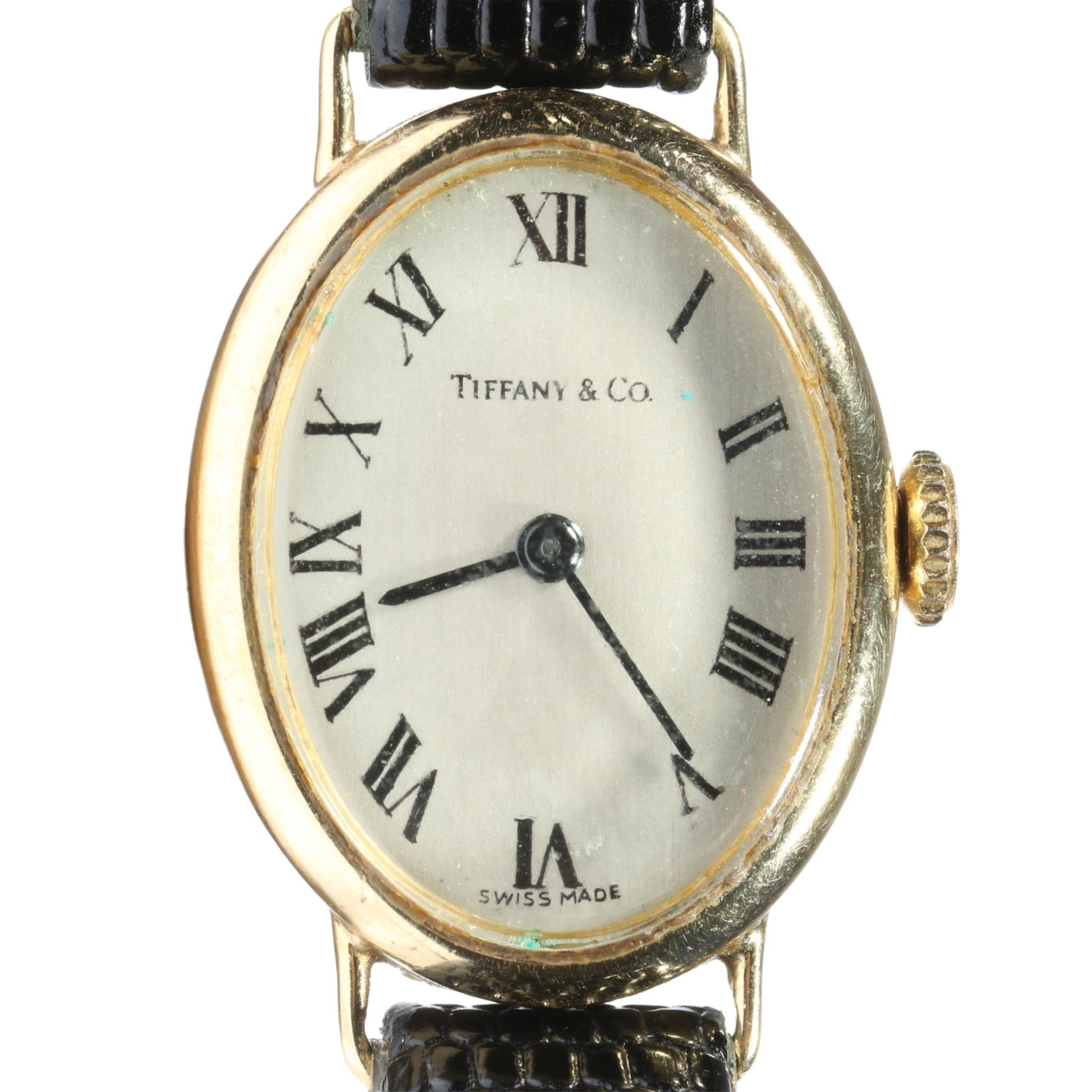 Tiffany & Co 14K gold Swiss Concord Watch Co. 17 jewels wrist watch with leather band, in original (1 of 16)