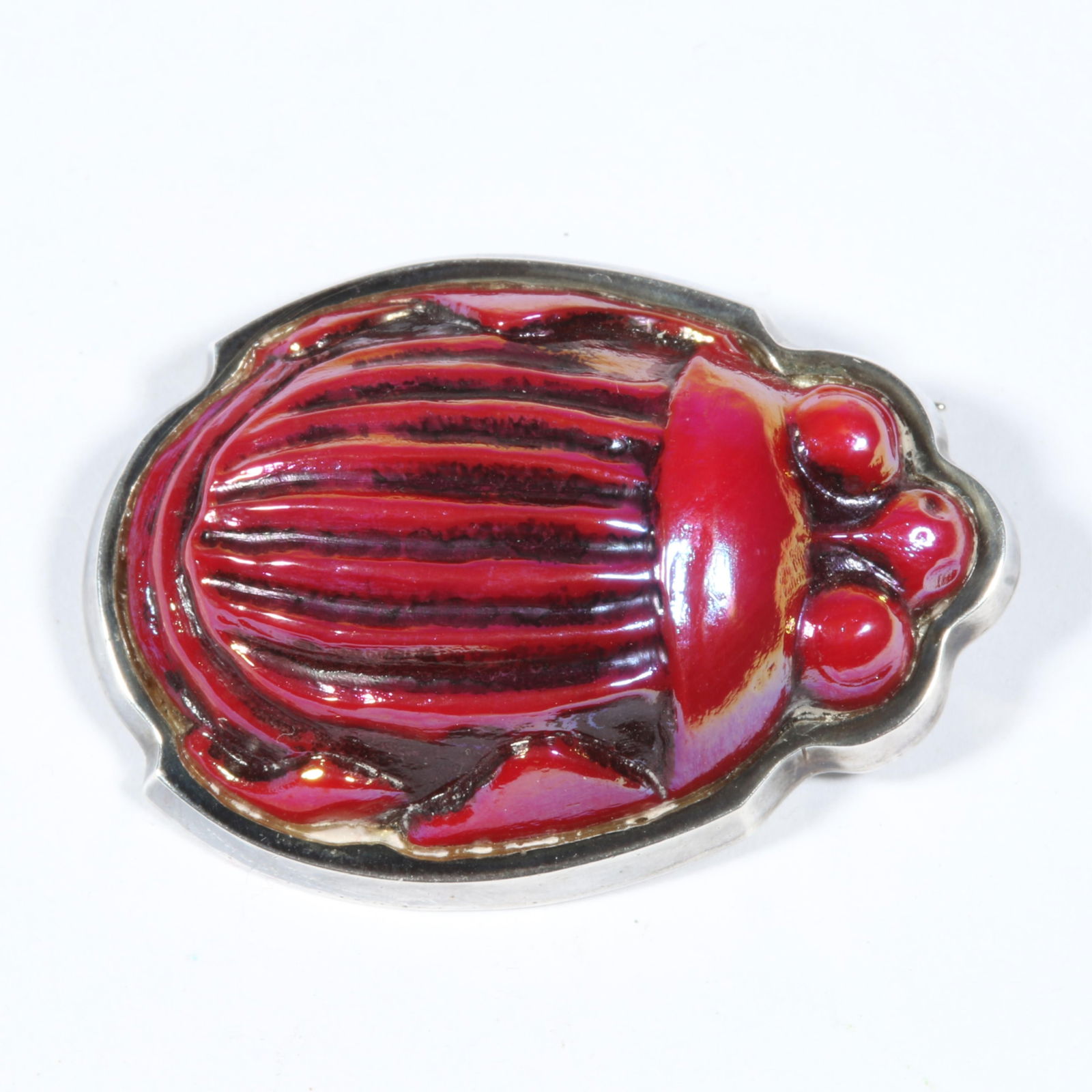 Tiffany & Co. Louis Comfort design Favrile art glass iridescent red scarab set in sterling silver (1 of 10)