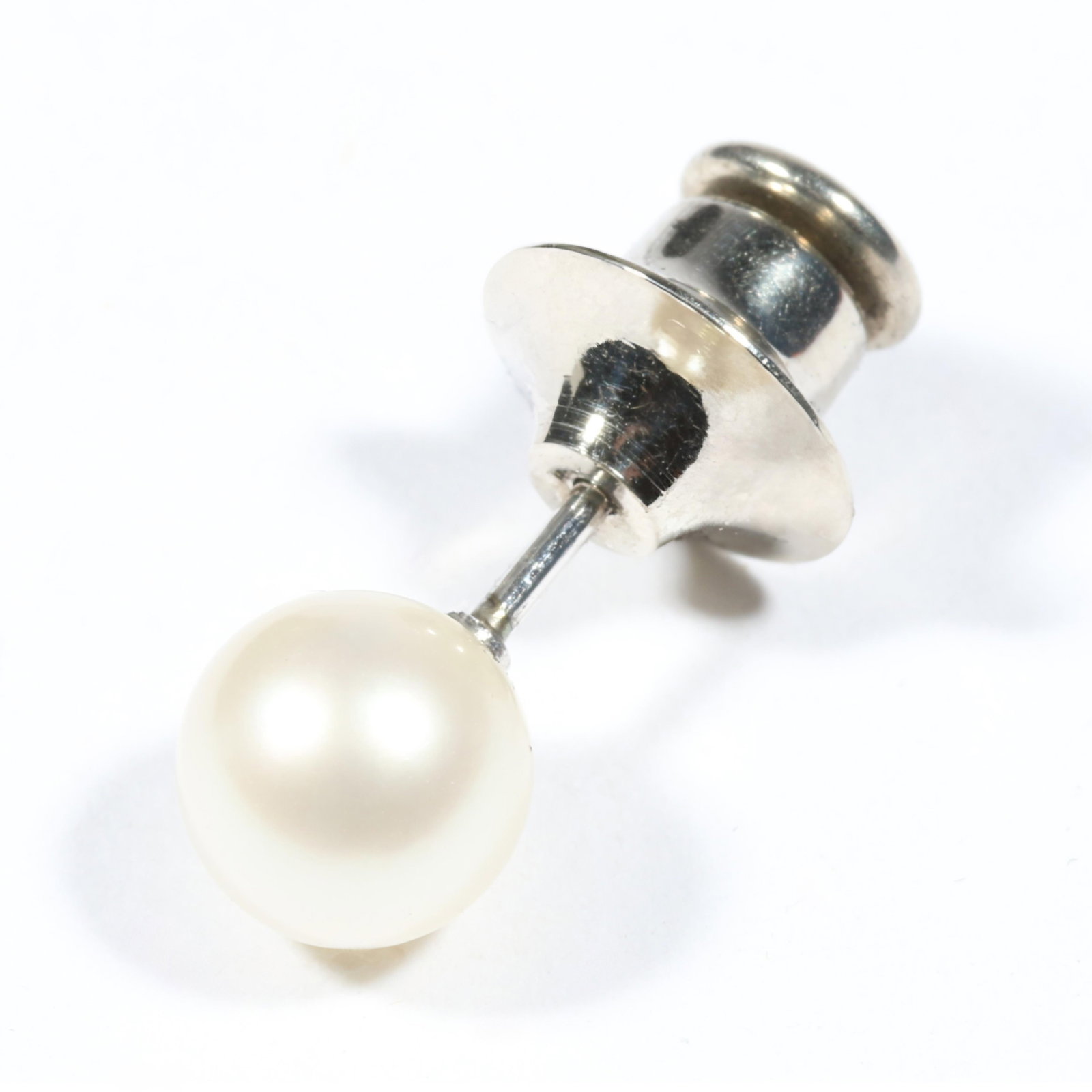 Mikimoto cultured pearl tie tack in original box. 7mm pearl: Mikimoto cultured pearl tie tack in original box. 7mm pearl