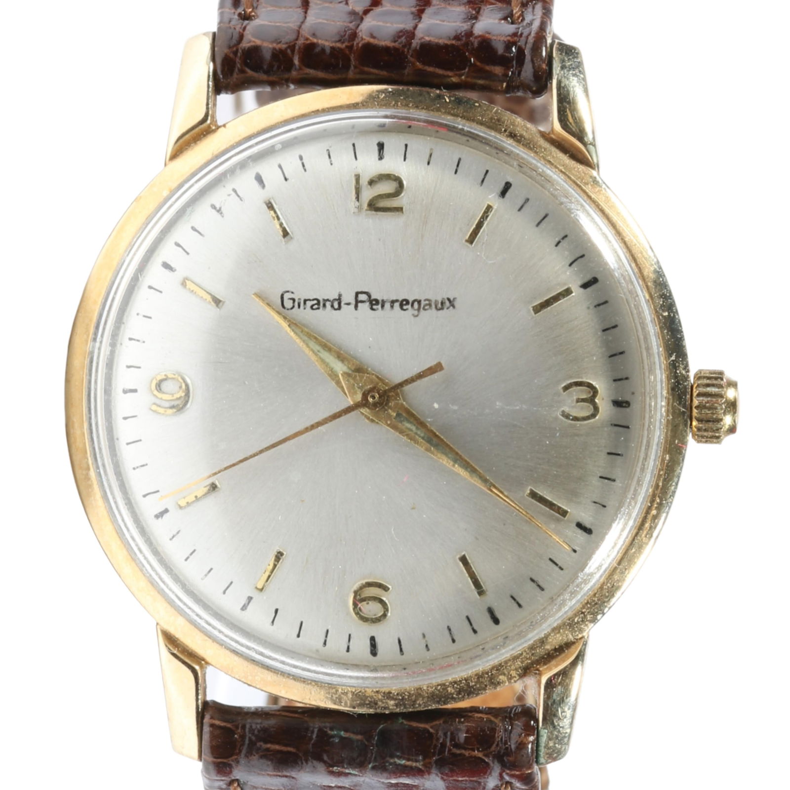 Girard Perregaux 10K gold filled wristwatch with brown lizard band and original box 8 3/4 L x 1 1/4 (1 of 19)