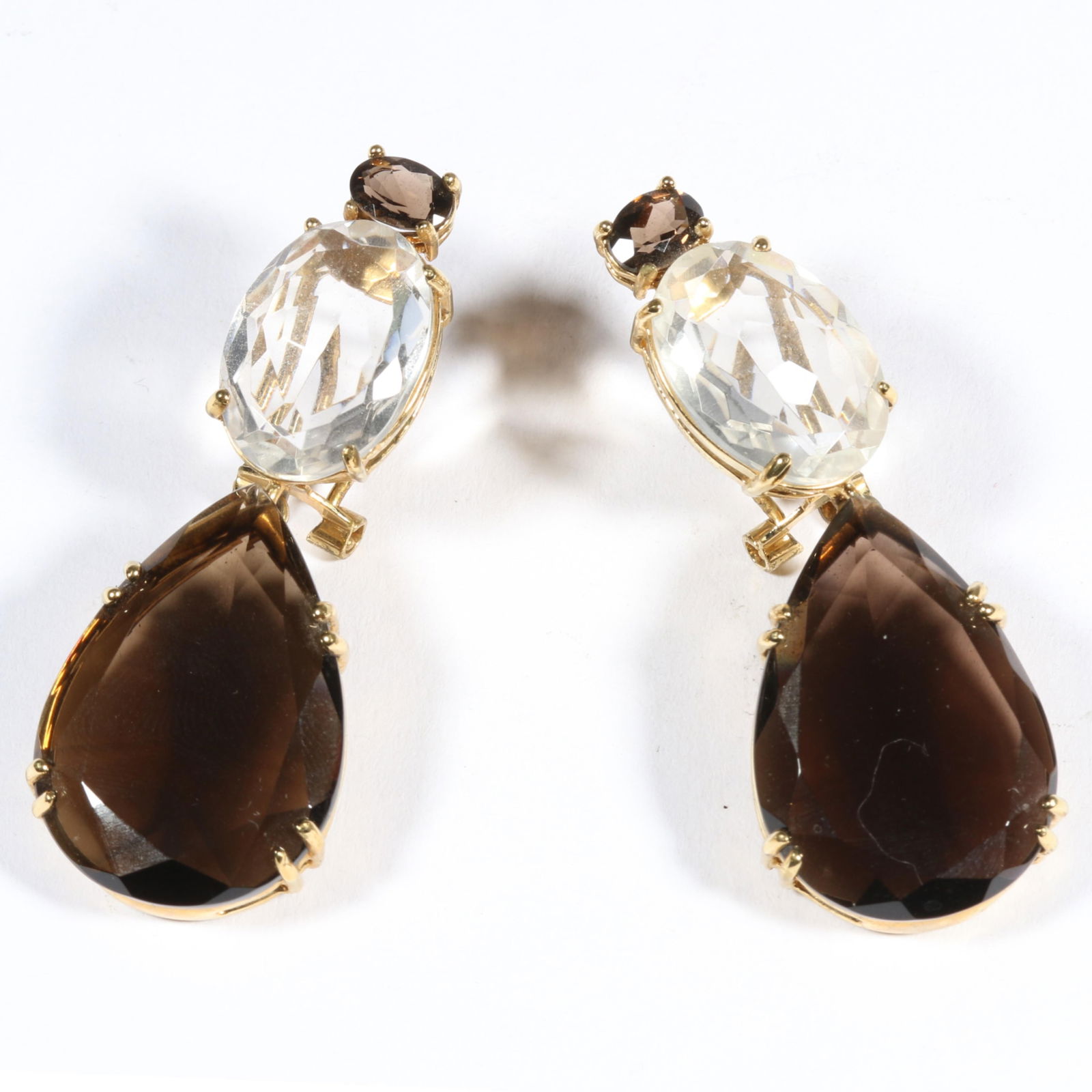 Hassan Bounkit Rock crystal and Smoky Topaz earrings. 2 1/4"L x 7/8"W (1 of 10)