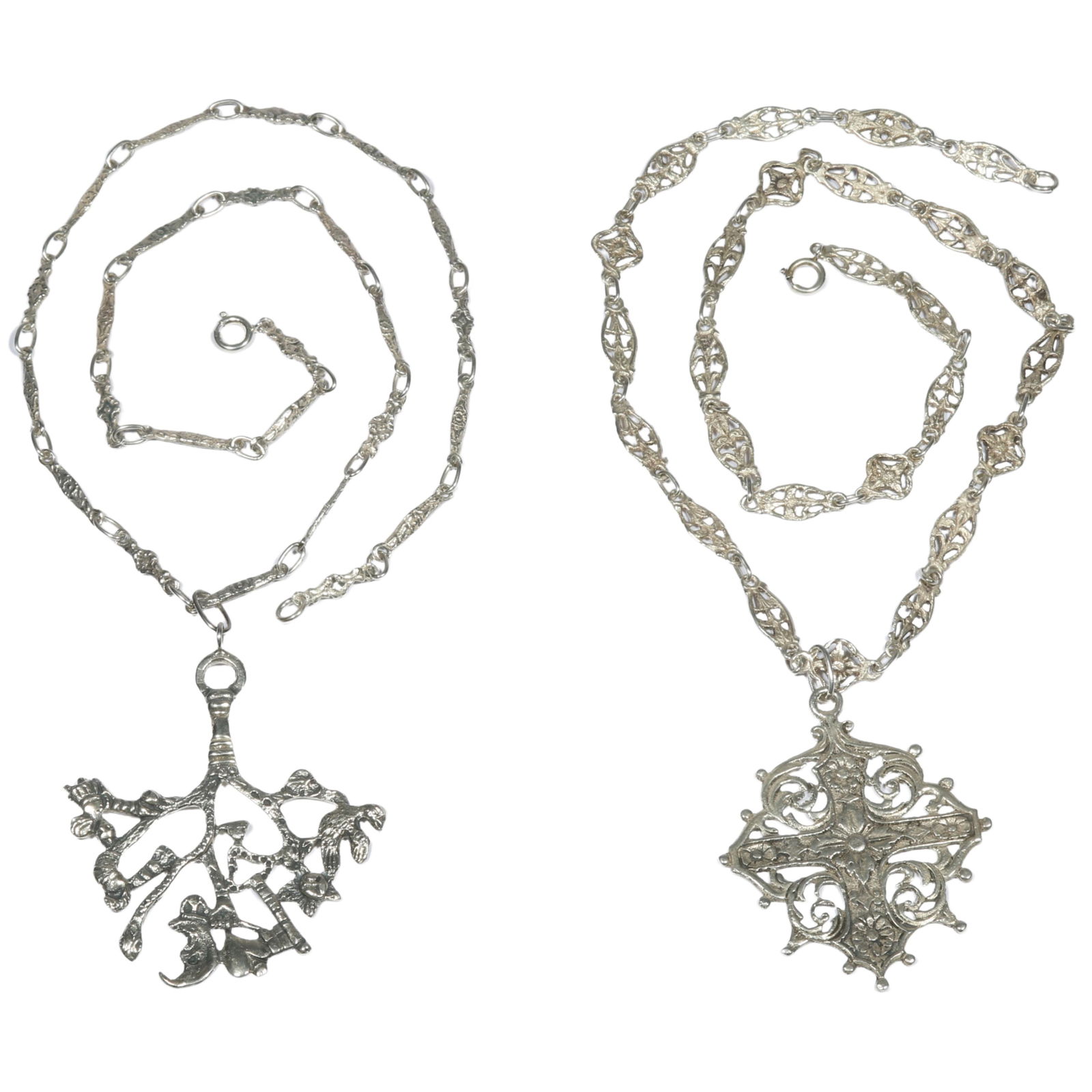 Antique Perruzzi? Coppini? 800 silver Italian Cimaruta amulet necklace with 800 silver Italian (1 of 13)