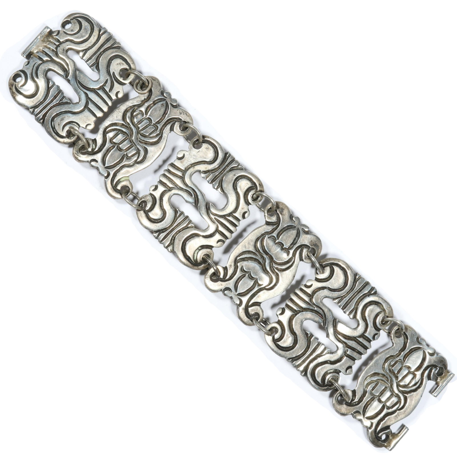 Rafael Dominguez? 980 silver Taxco panel bracelet, missing pin. 6 7/8"L x 1 1/2"W (1 of 8)
