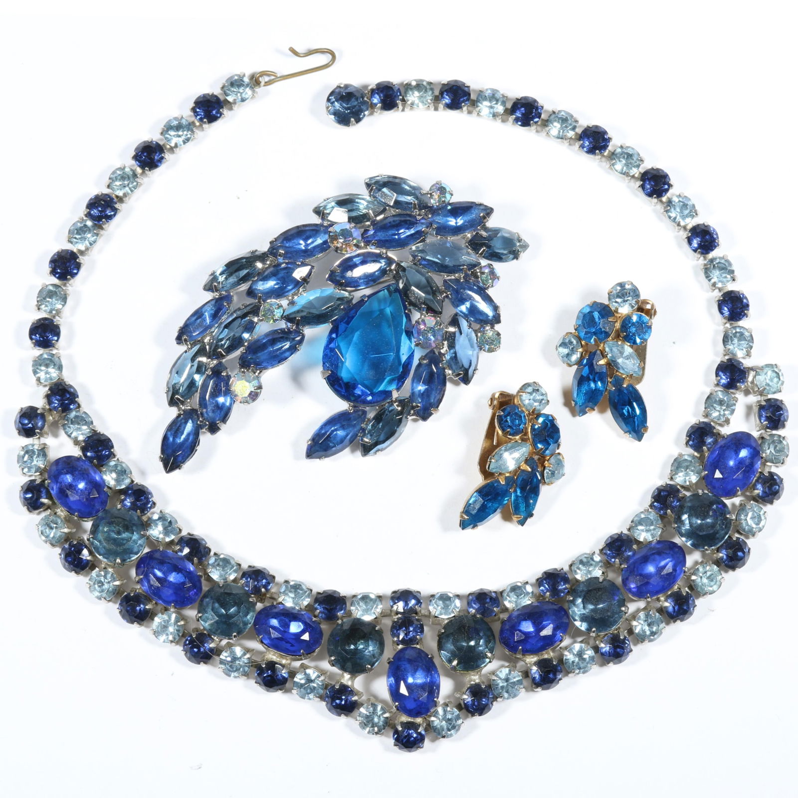 D & E Juliana shades of blue rhinestone crystal jewelry group. 15 1/4"L x 1 1/4"W (necklace) (1 of 12)