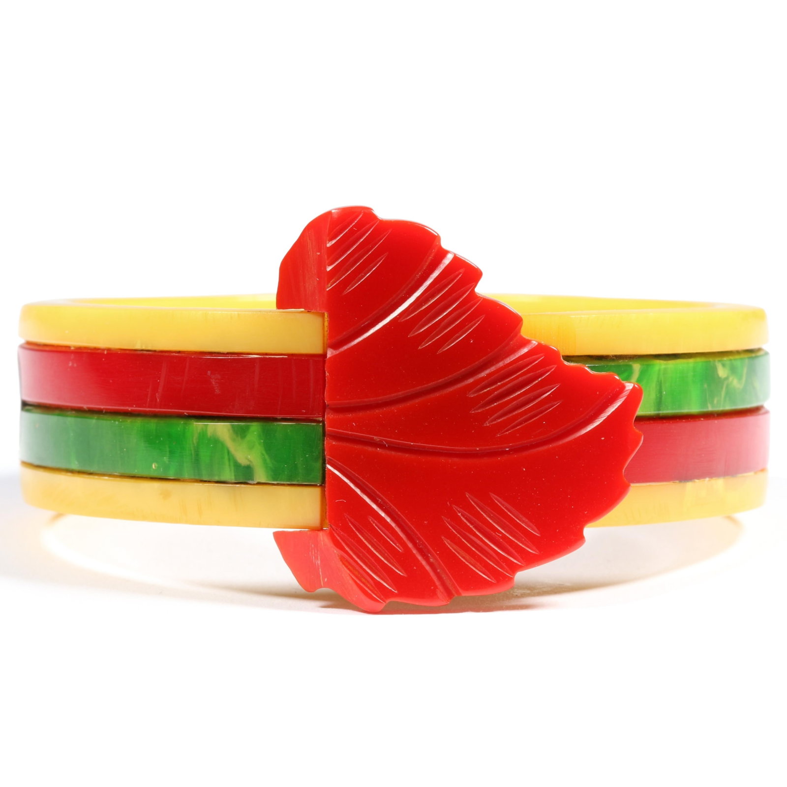 Unusual Vintage Bakelite striped marbled Bakelite bangle bracelet with polka dot inlay and carved (1 of 9)