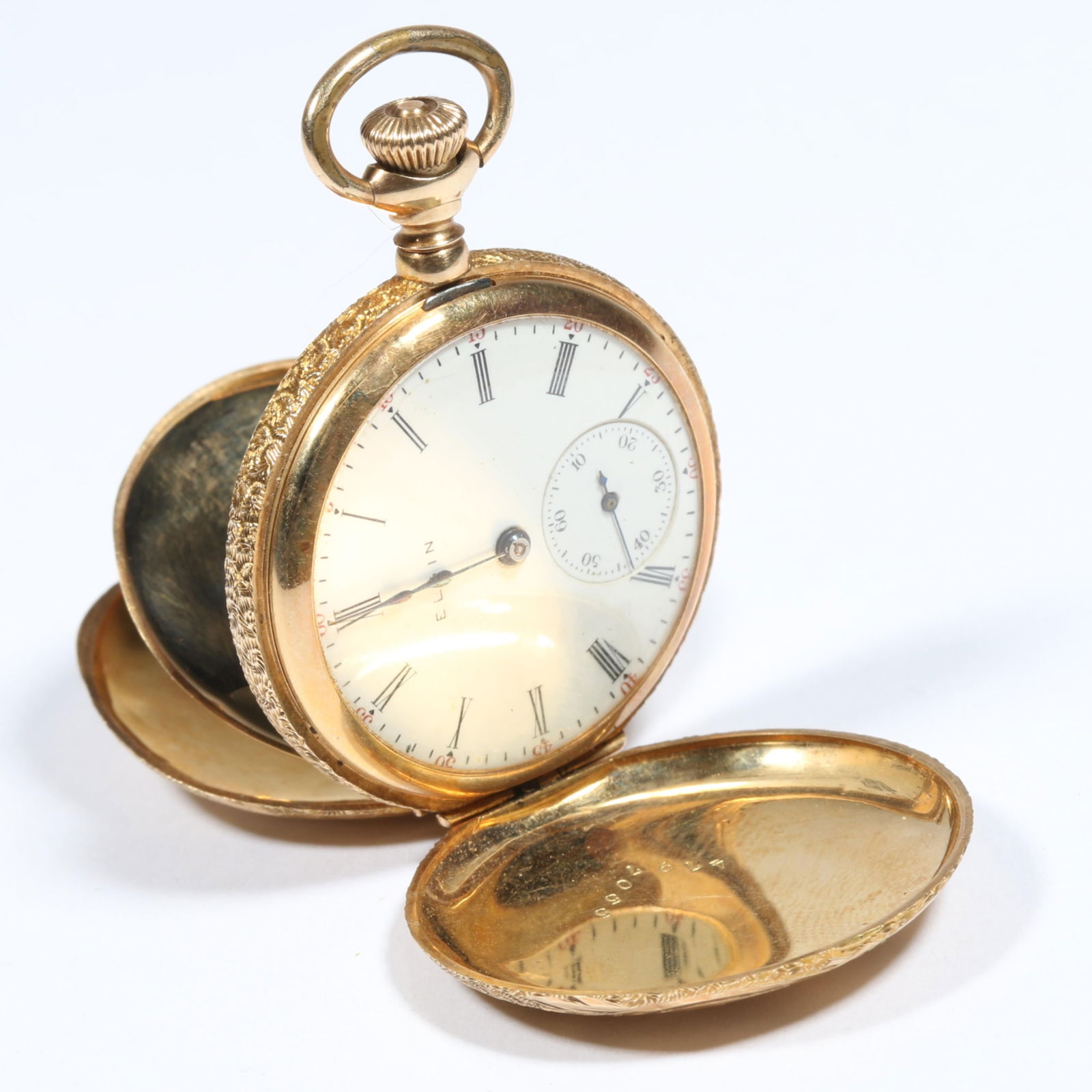 14K GOLD K. W. C Co. engraved case Elgin Watch Co. pocket watch with 3 diamond accents (1 of 11)