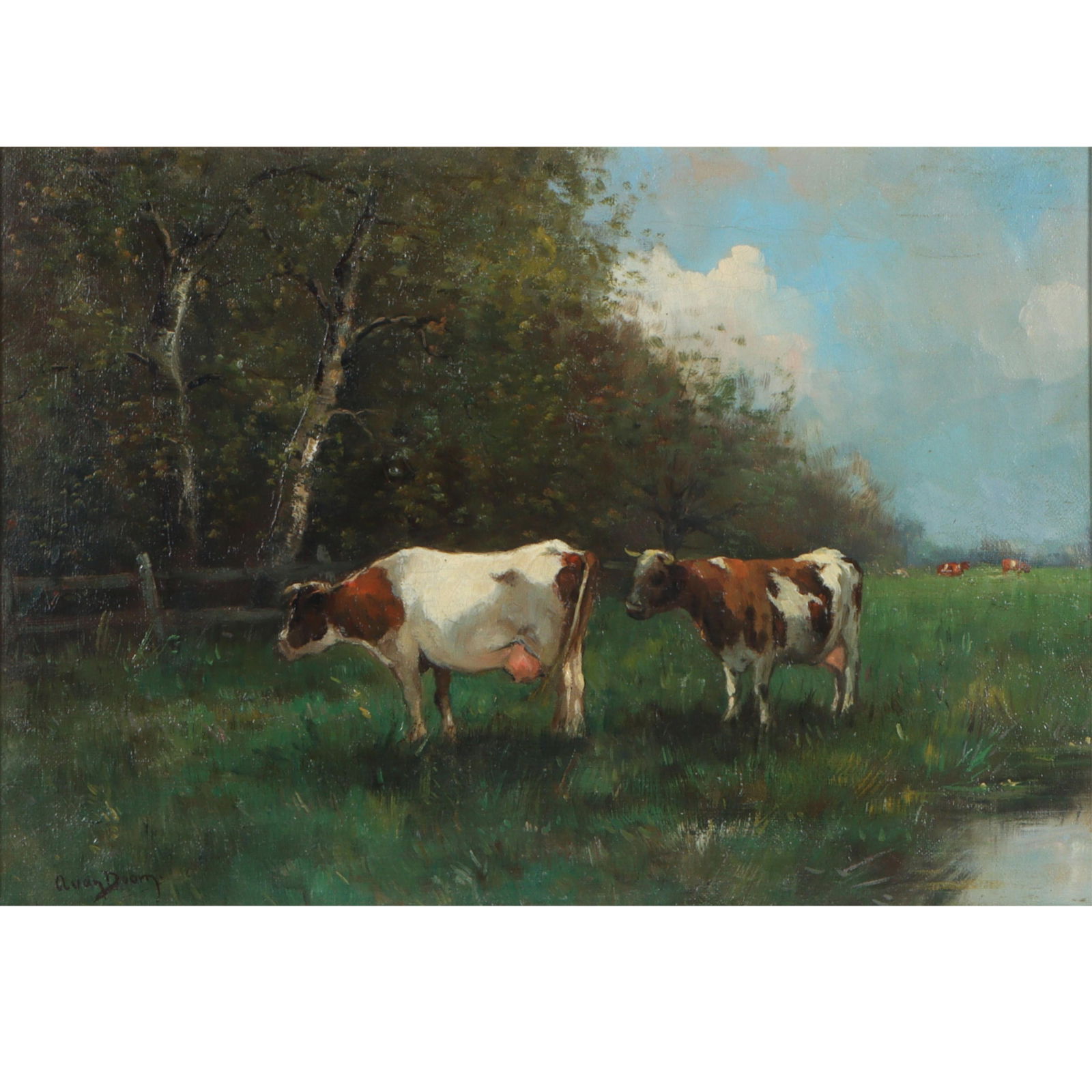 Adriaan Van Doorn, Germany / Netherlands (1825 - 1903), pastoral landscape with cows, oil on board, (1 of 8)