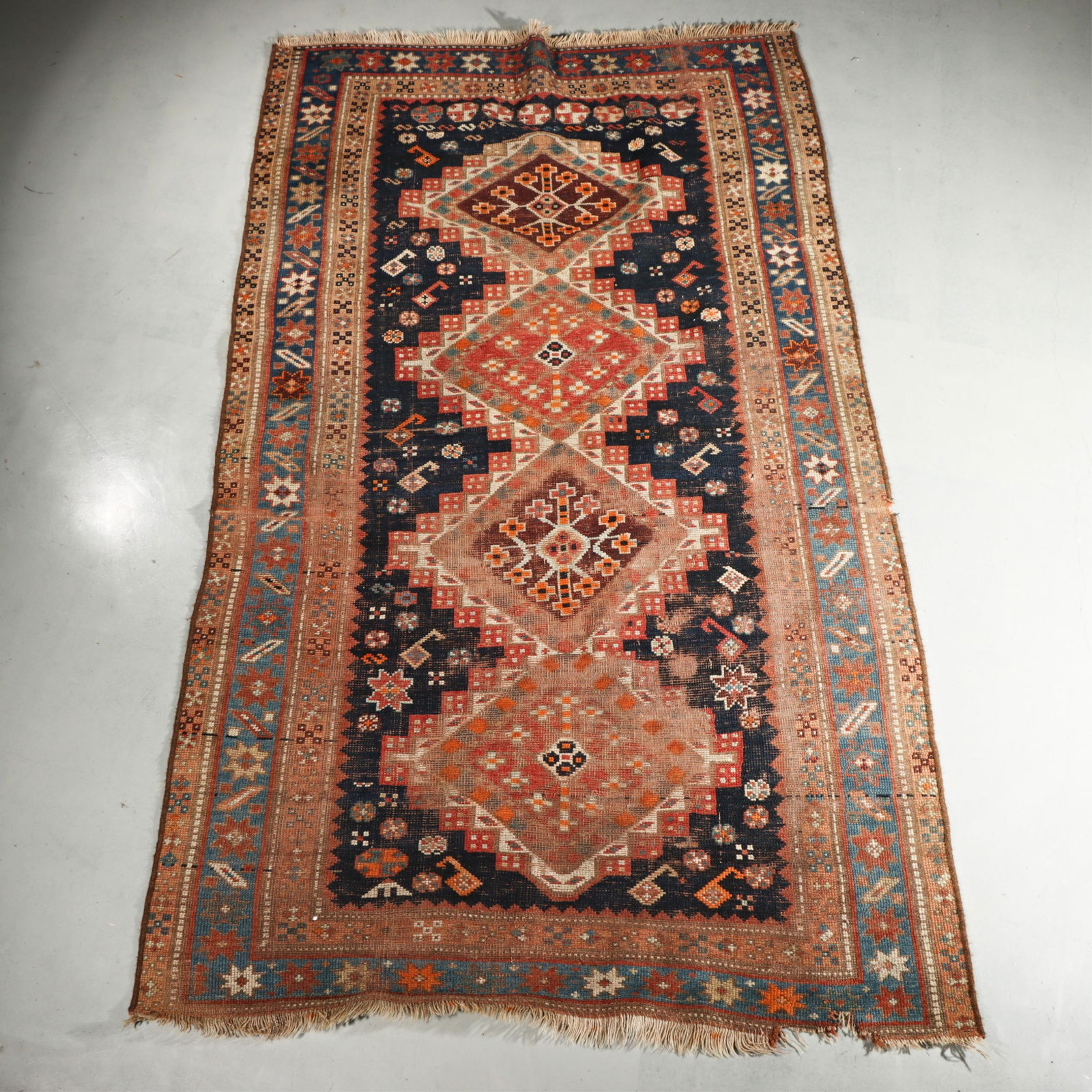 1880's Caucasian Shirvan estate area rug / carpet. 83" x 48" (reduced size) (1 of 8)