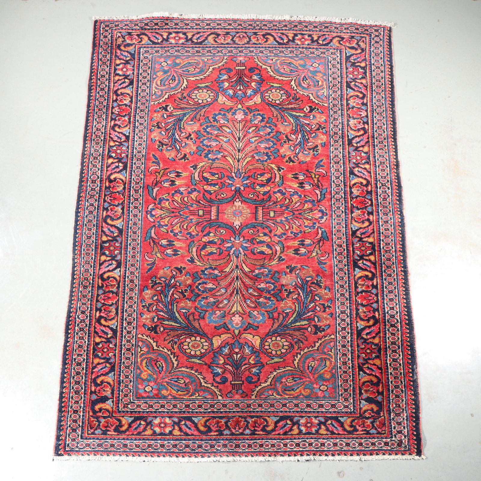 Persian Lilihan hand knotted estate rug / carpet with mirrored floral Sarouk design on red ground, (1 of 9)