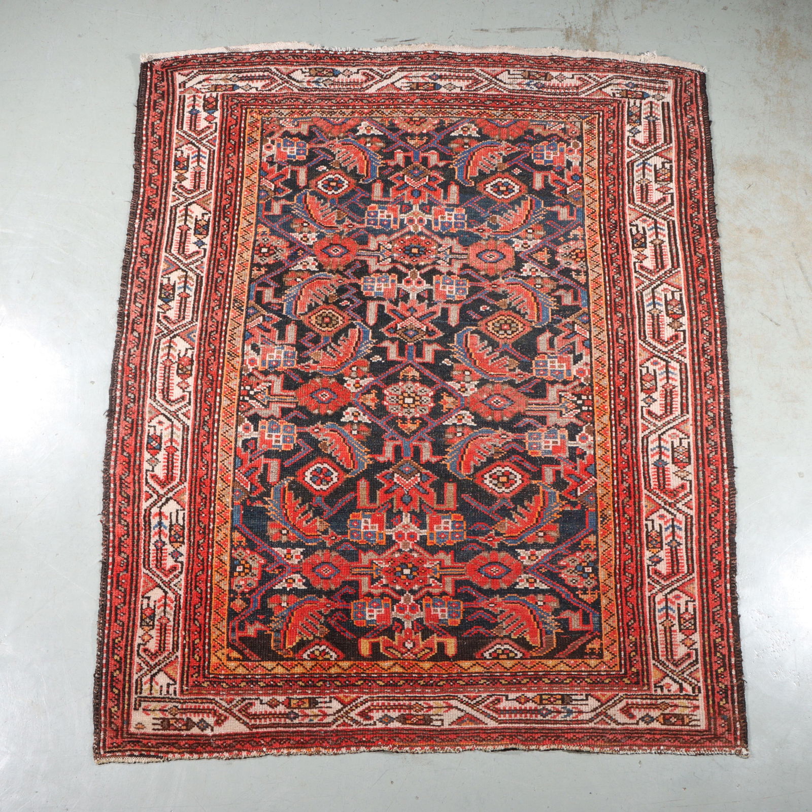 Persian Hamadan hand knotted estate rug / carpet, ca.1920, 4x3. 48 1/2"H x 39 1/4"W (1 of 10)