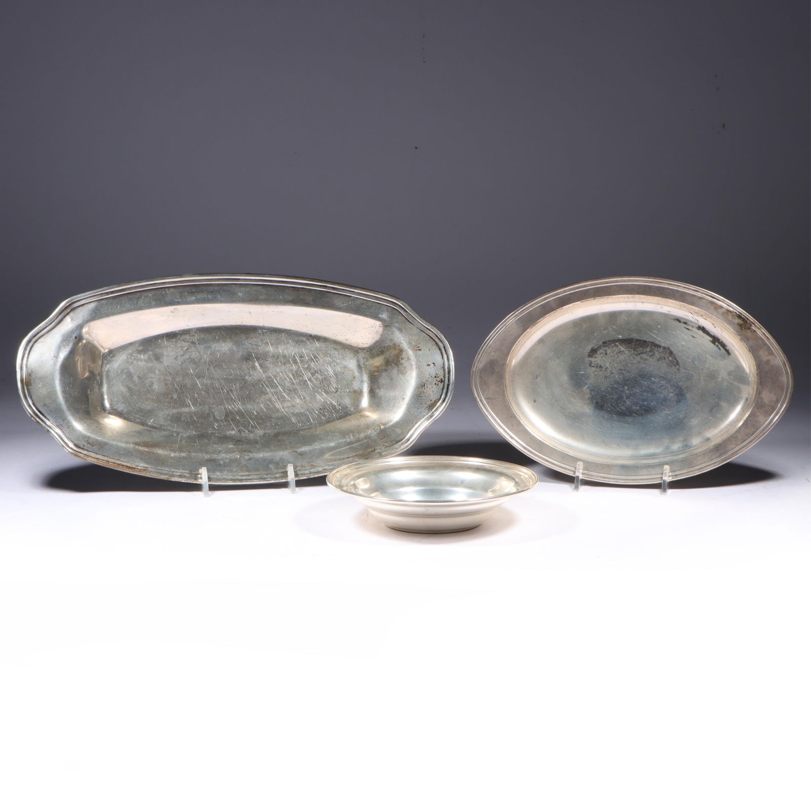 Sterling silver 3pc. serving dish group / underplate / tray, 15.113 ozt. 1 1/2"H x 13"W (largest (1 of 12)