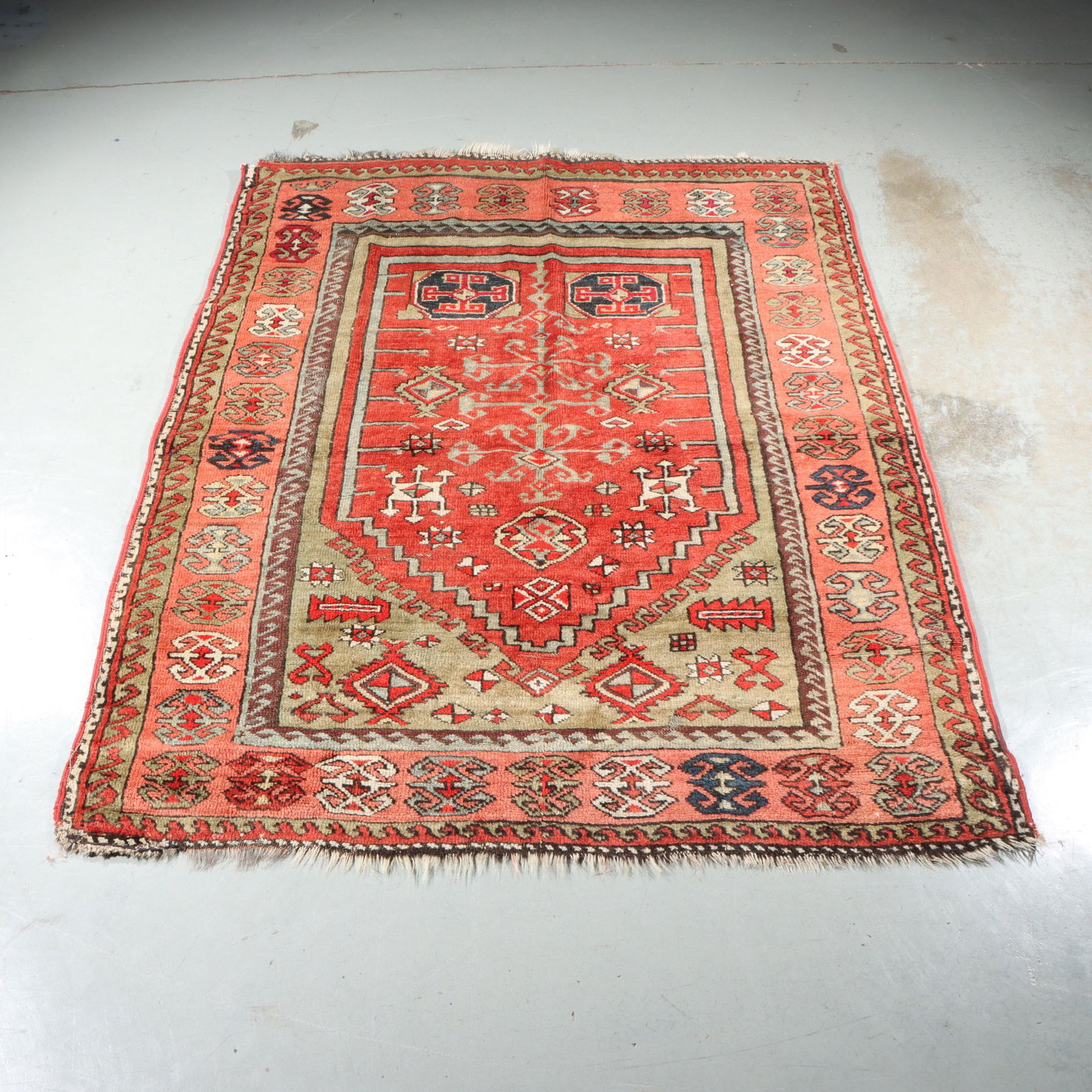 Turkish pink Oushak? estate prayer rug / carpet. 44?H x 56?W (1 of 13)