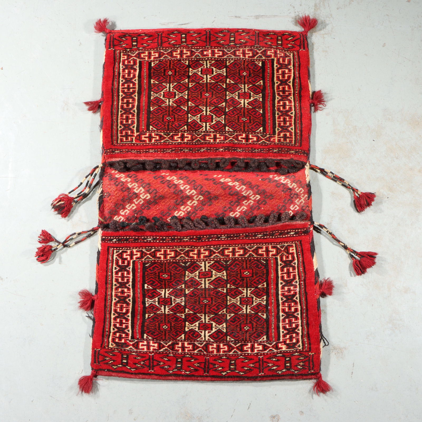 Turkmen / Turkoman cushion cover carpet bag / bagface tribal textile estate rug with tassle fringe. (1 of 9)