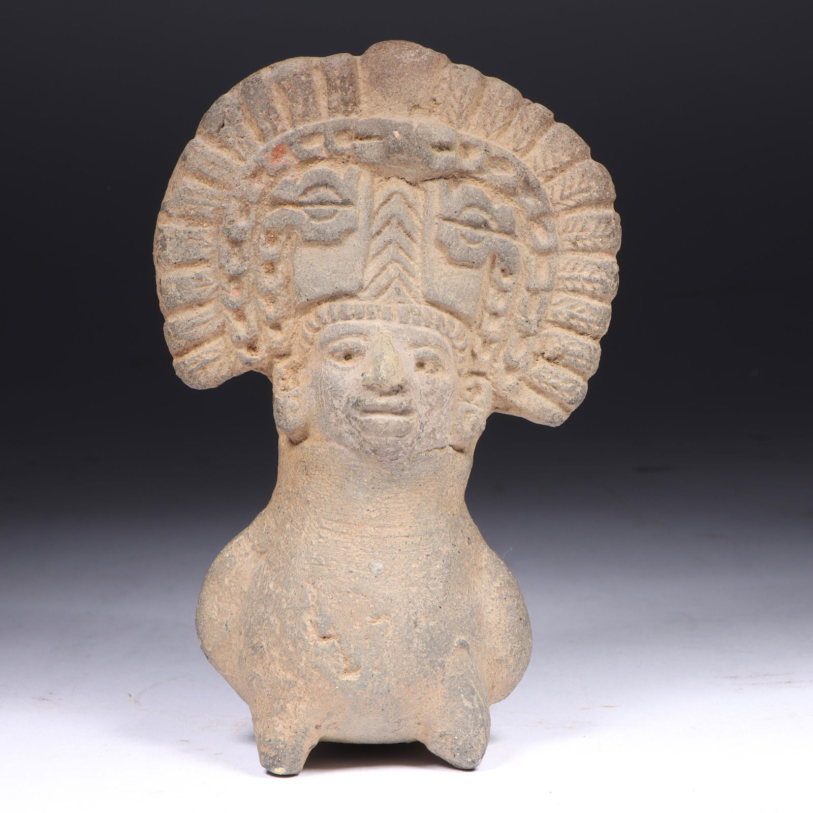 Pre-Columbian Zapotec earthenware figure in headdress vessel / censer, c. 350BC to 100AD 5 3/4"H x 3 (1 of 13)