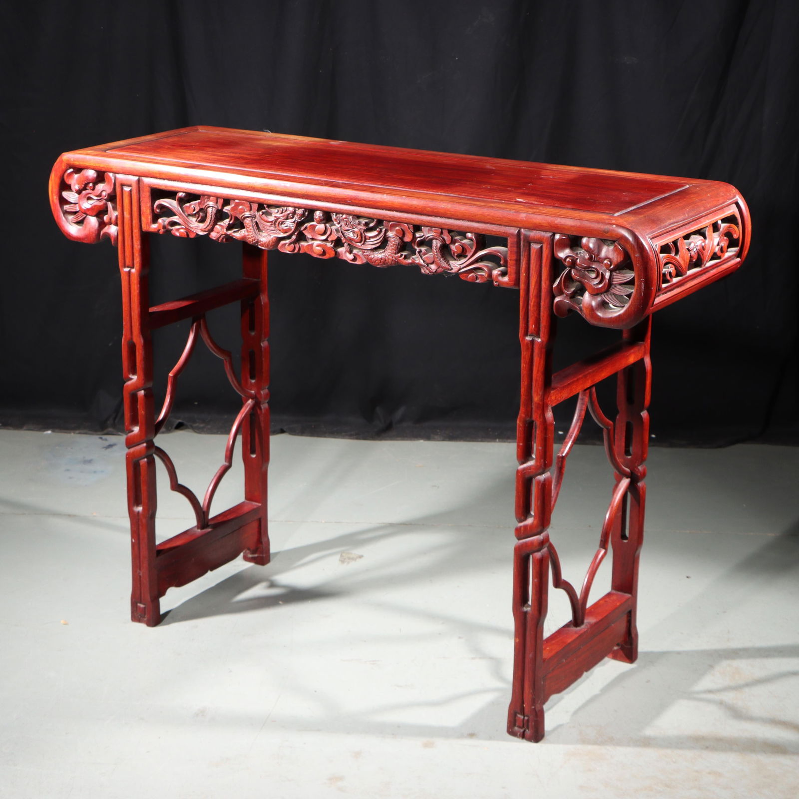 Vintage Chinese ornately carved wood / rosewood altar table console with bamboo dragon motif, early (1 of 19)