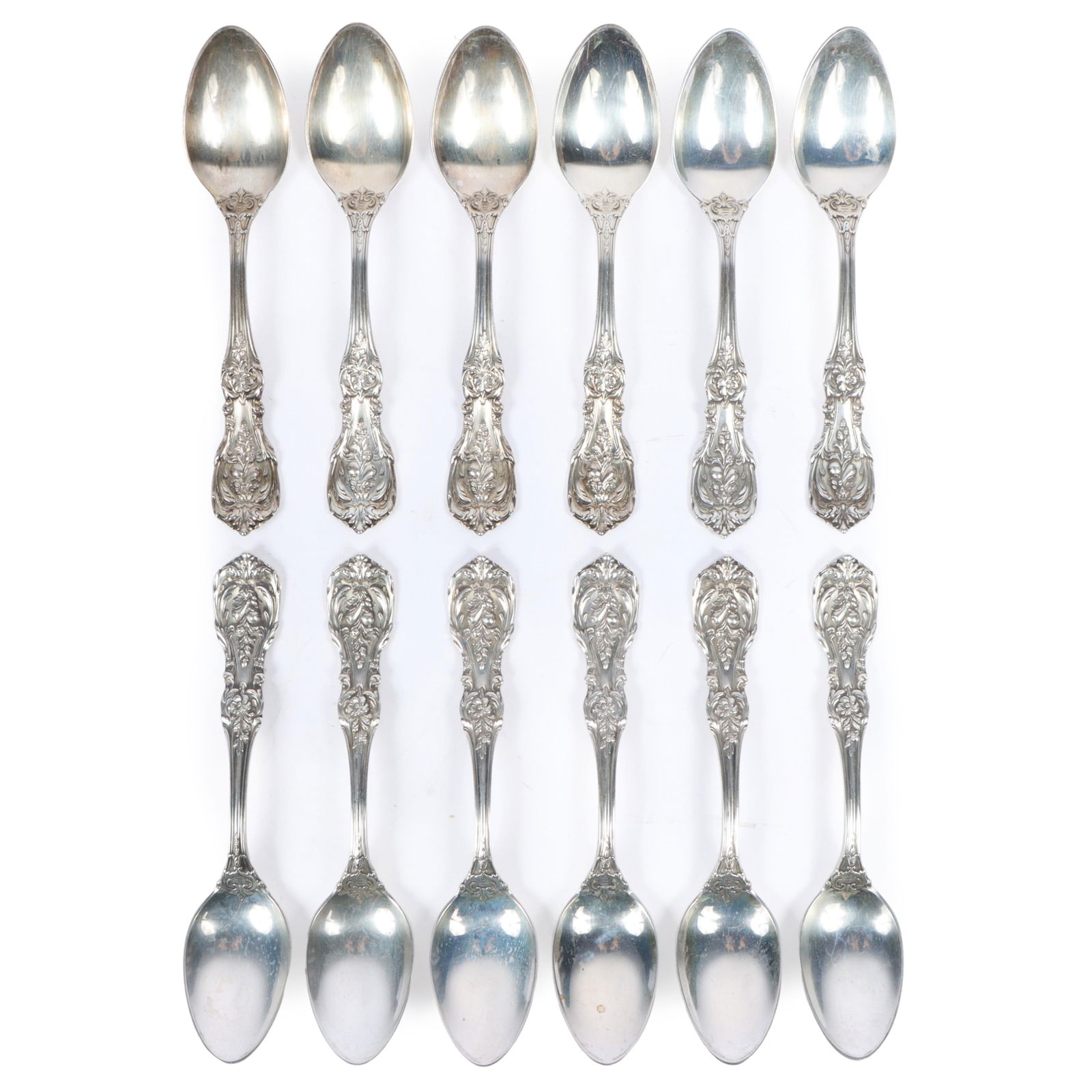 Set of 12 Reed & Barton Francis I pattern sterling silver dessert / luncheon flatware spoons, (1 of 10)