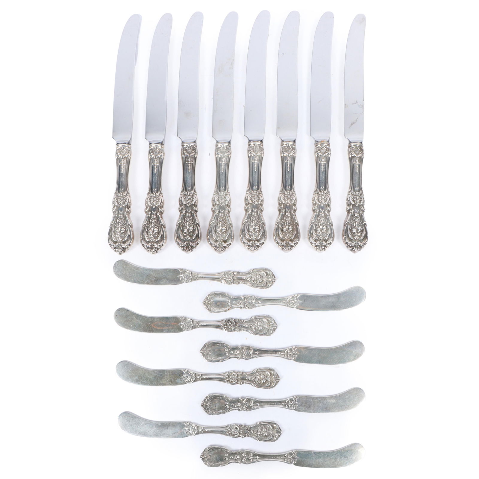 Reed & Barton Francis I pattern sterling silver flatware 16pc.: 8 each all sterling butter knives (1 of 7)
