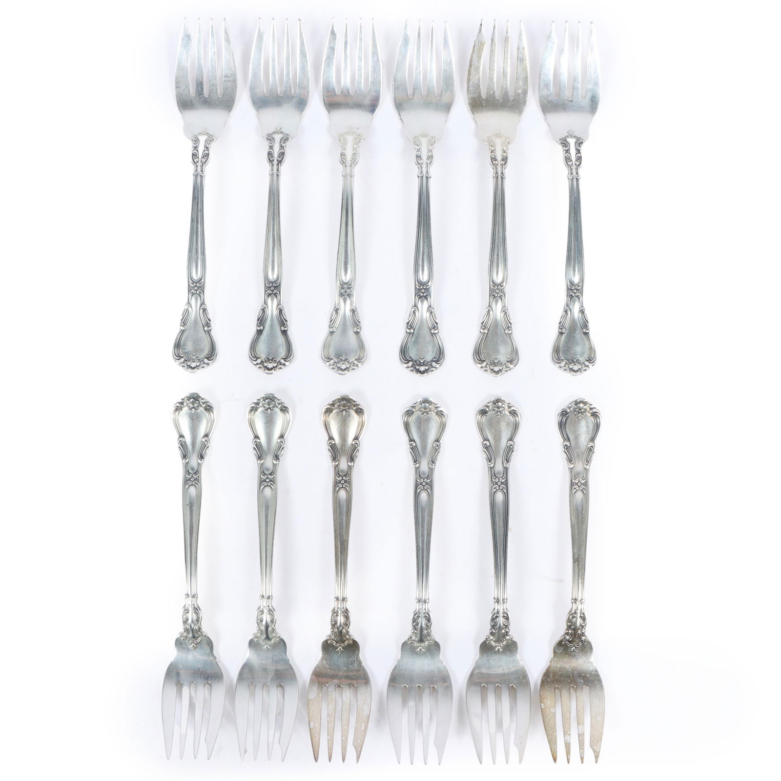 Gorham Chantilly pattern sterling silver flatware set of 12 salad / dessert forks, 14.469ozt. 6 (1 of 7)